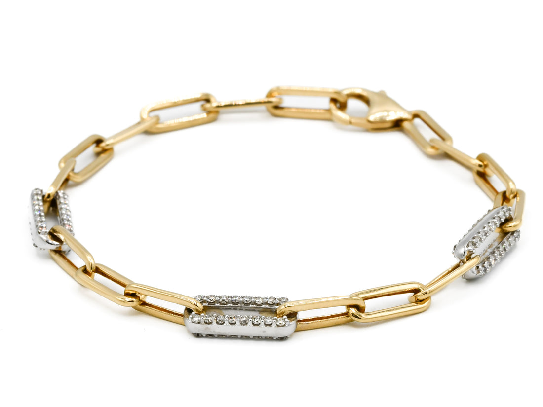 18ct Gold Diamond Two Tone Paperclip Ladies Bracelet 0.90 ct - Roop Darshan