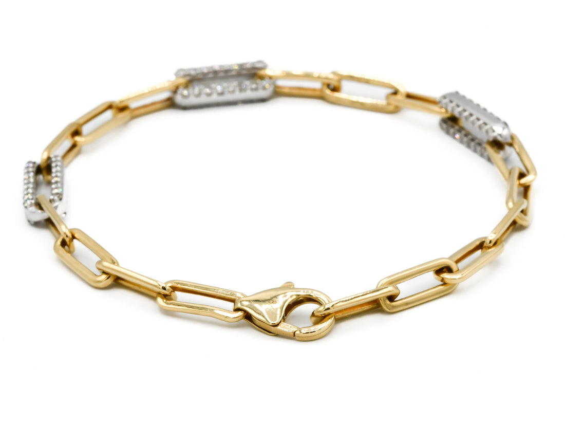18ct Gold Diamond Two Tone Paperclip Ladies Bracelet 0.90 ct - Roop Darshan
