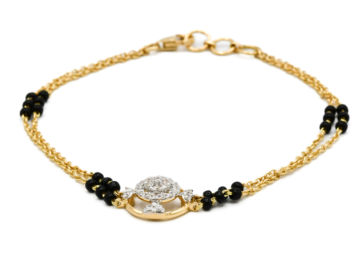 18ct Gold Diamond Black Beads Ladies Bracelet 0.23 ct - Roop Darshan