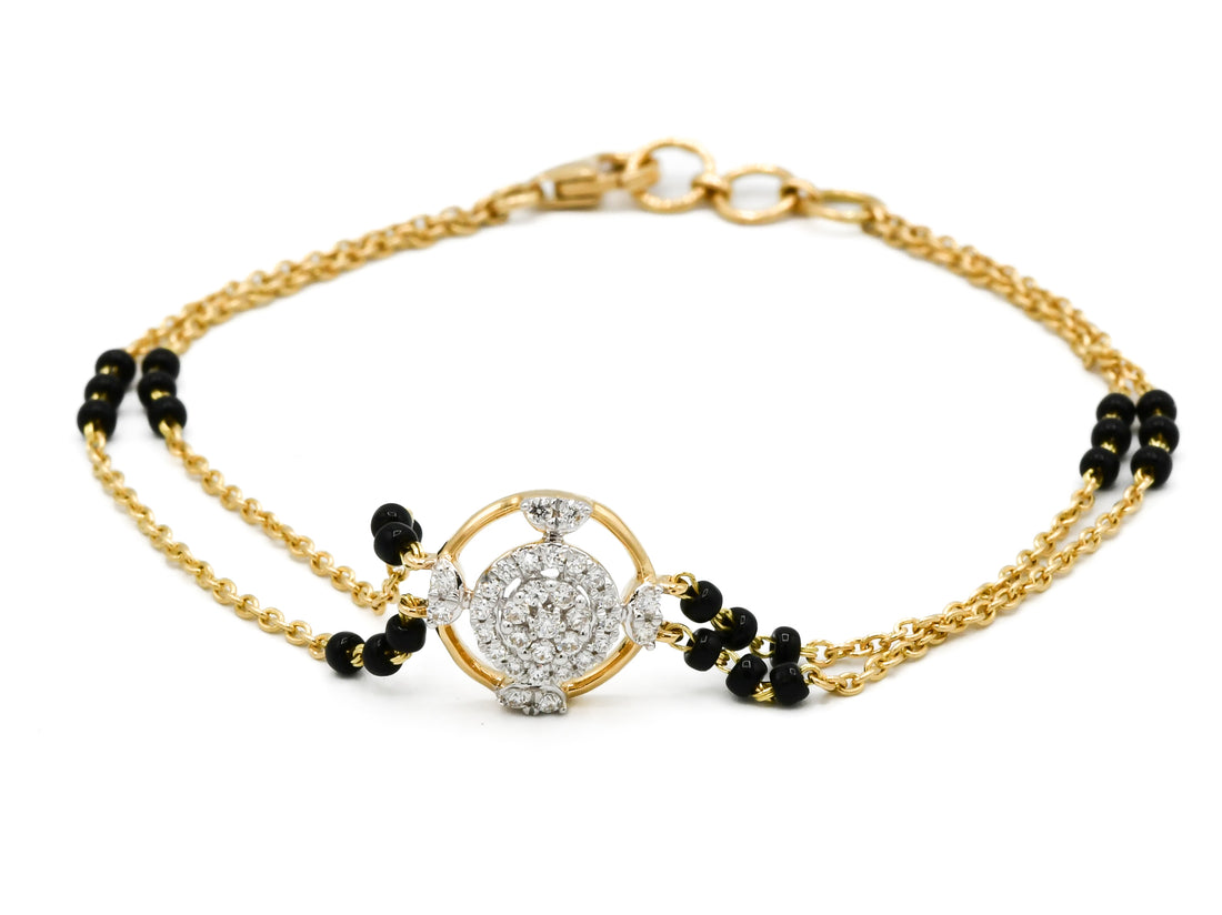18ct Gold Diamond Black Beads Ladies Bracelet 0.23 ct - Roop Darshan