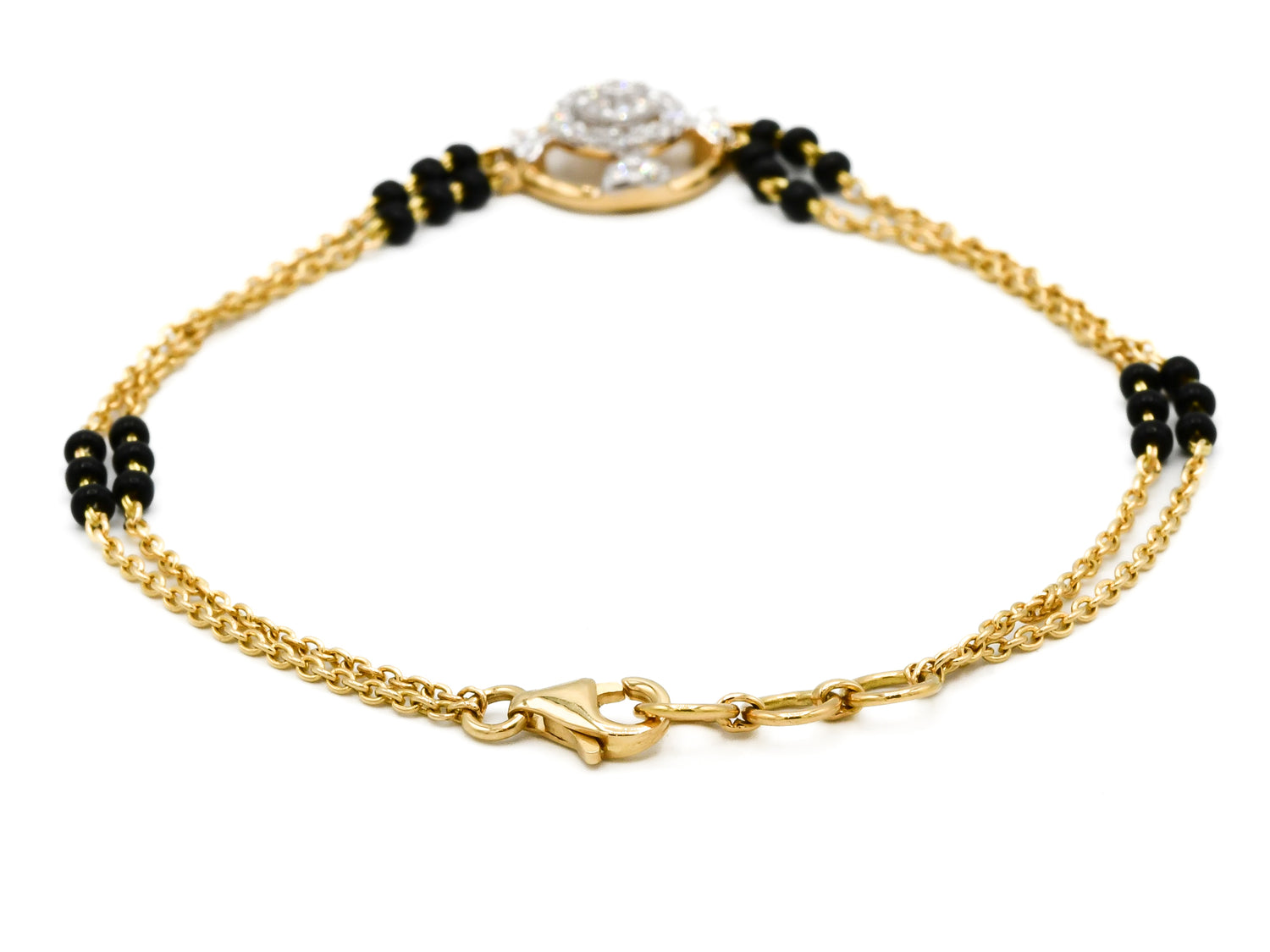 18ct Gold Diamond Black Beads Ladies Bracelet 0.23 ct - Roop Darshan