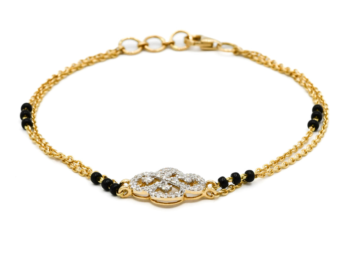 18ct Gold Diamond Black Beads Ladies Bracelet 0.24 ct - Roop Darshan