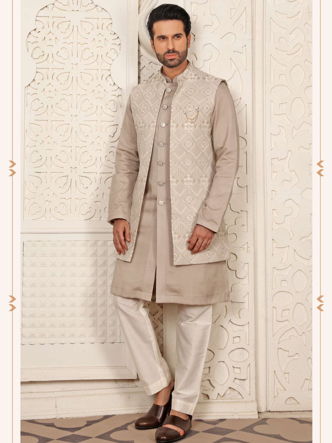 Kurta Payjama With Jacket - Roop Darshan