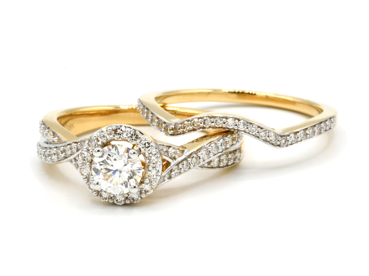 18ct Gold 1.26ct 2PC Diamond Wedding Ring - Roop Darshan