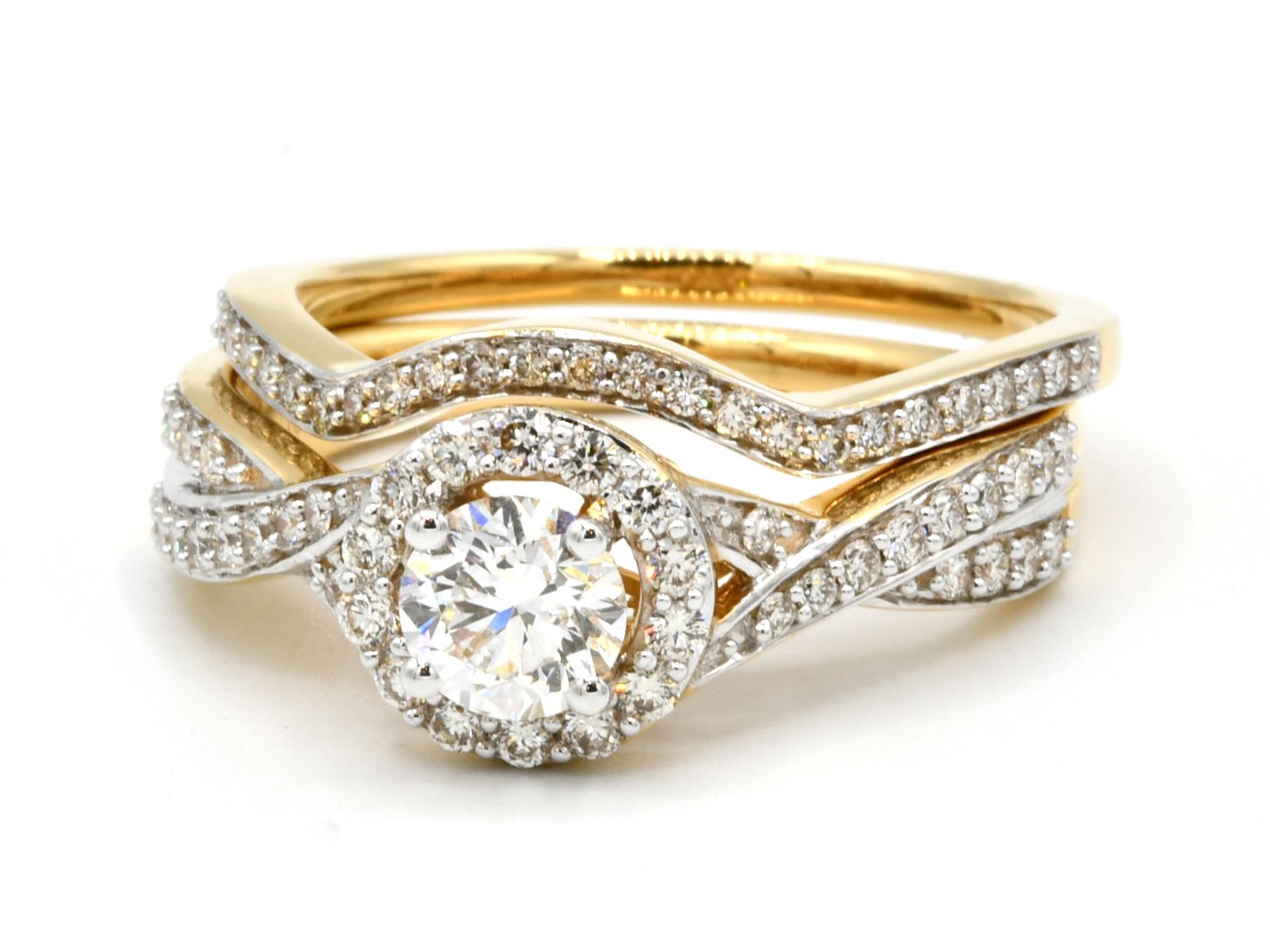 18ct Gold 1.26ct 2PC Diamond Wedding Ring - Roop Darshan