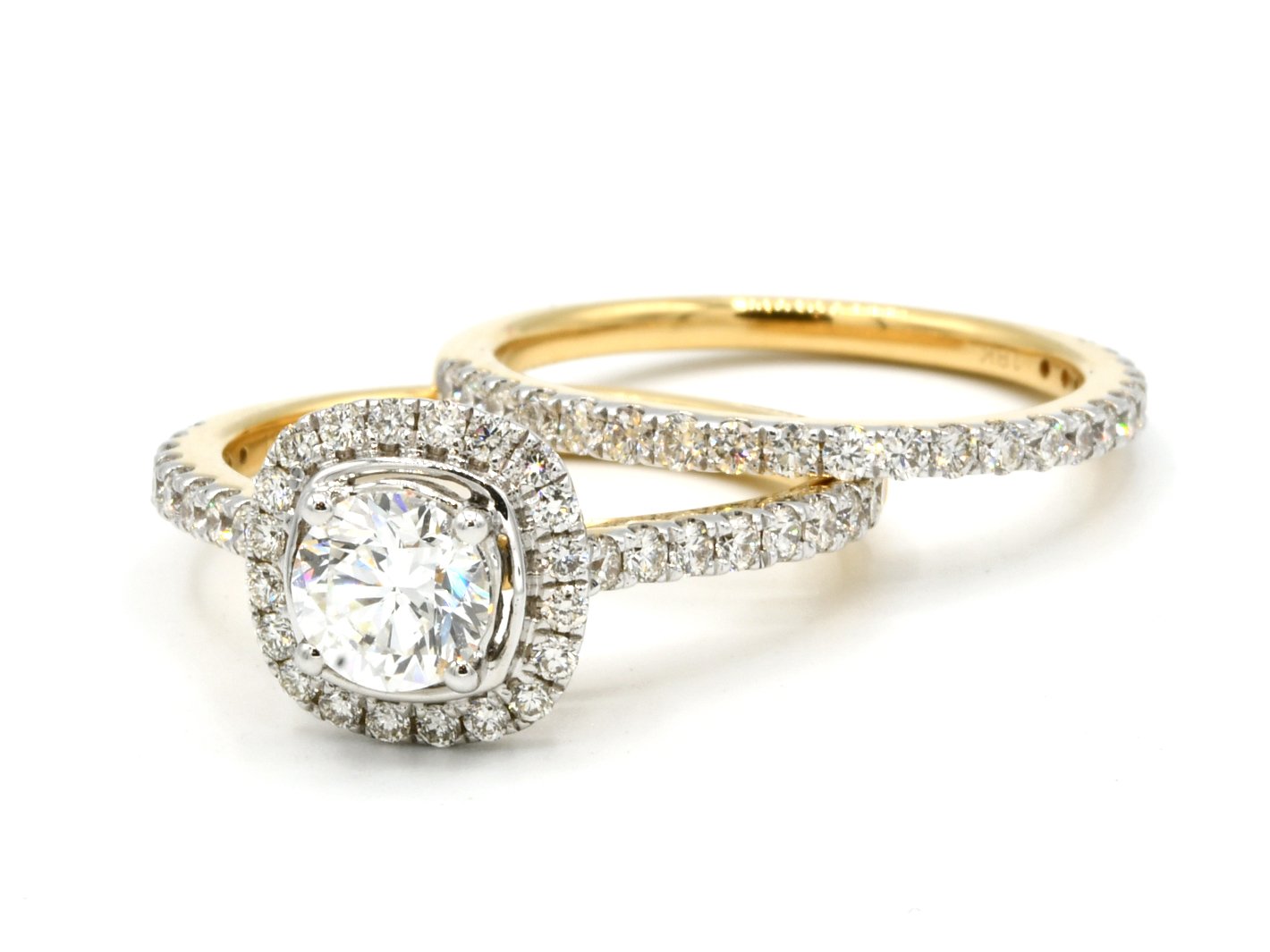 18ct Gold 1.48ct Cluster 2PC Diamond Wedding Ring - Roop Darshan