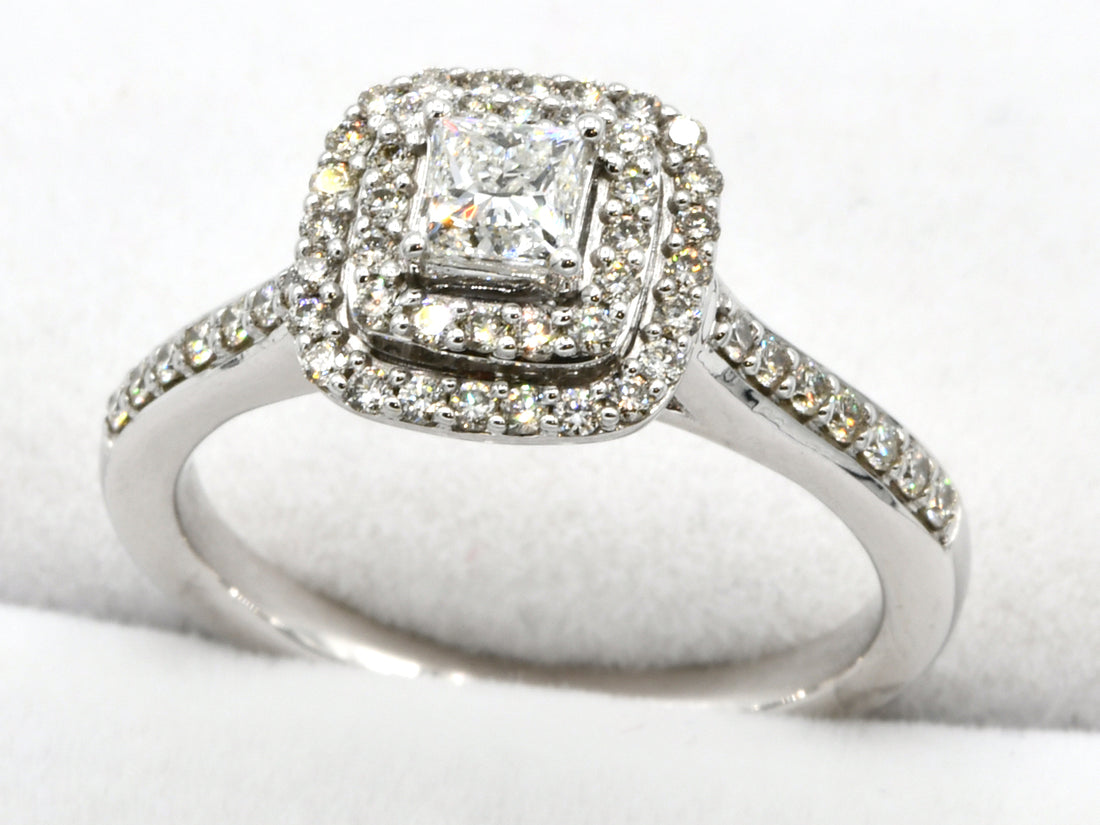 18ct White Gold 0.73ct Halo Diamond Ring - Roop Darshan