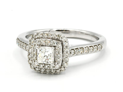 18ct White Gold 0.73ct Halo Diamond Ring - Roop Darshan