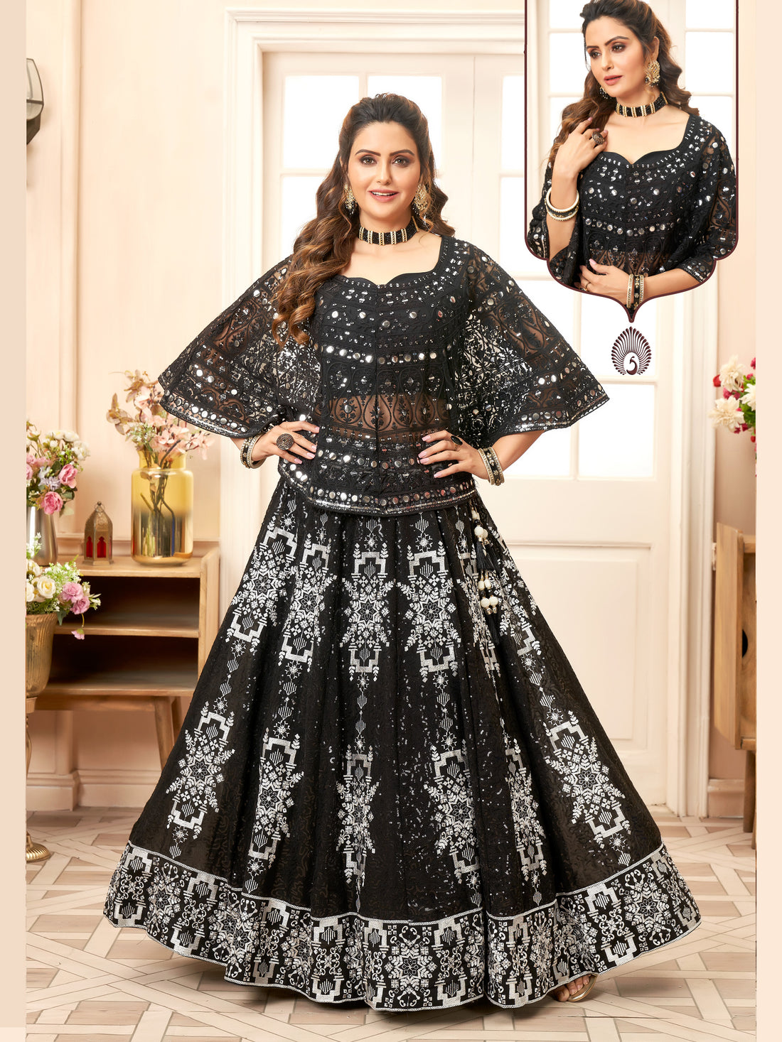 Saakshi Lehenga Choli With Poncho - Roop Darshan