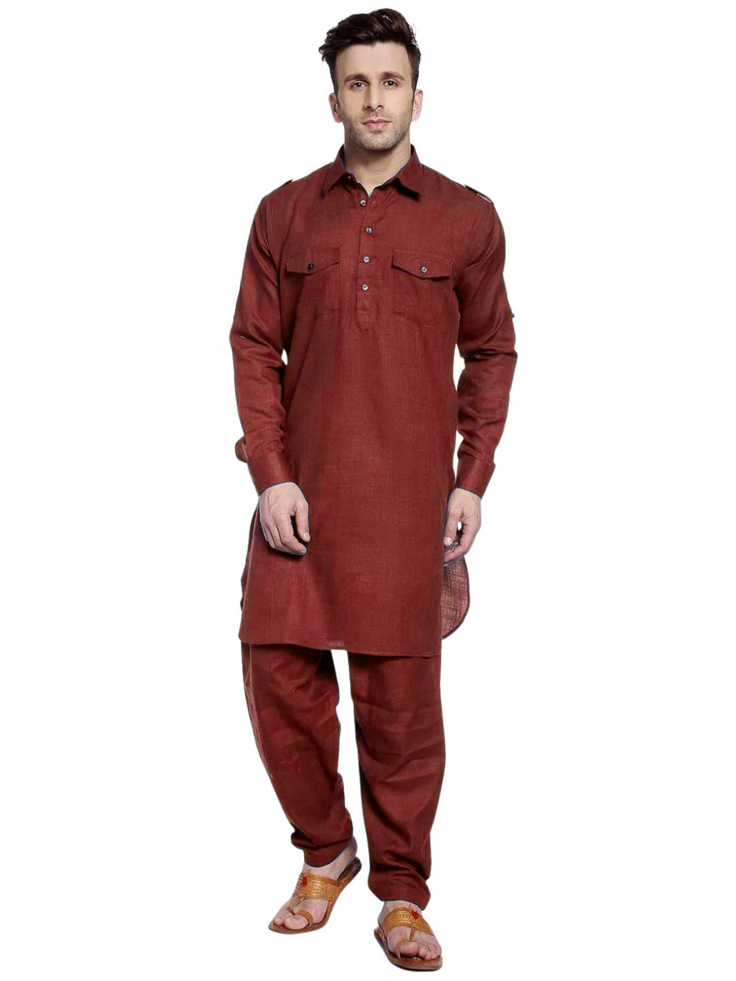 Mens Maroon Pathani Suit - Roop Darshan