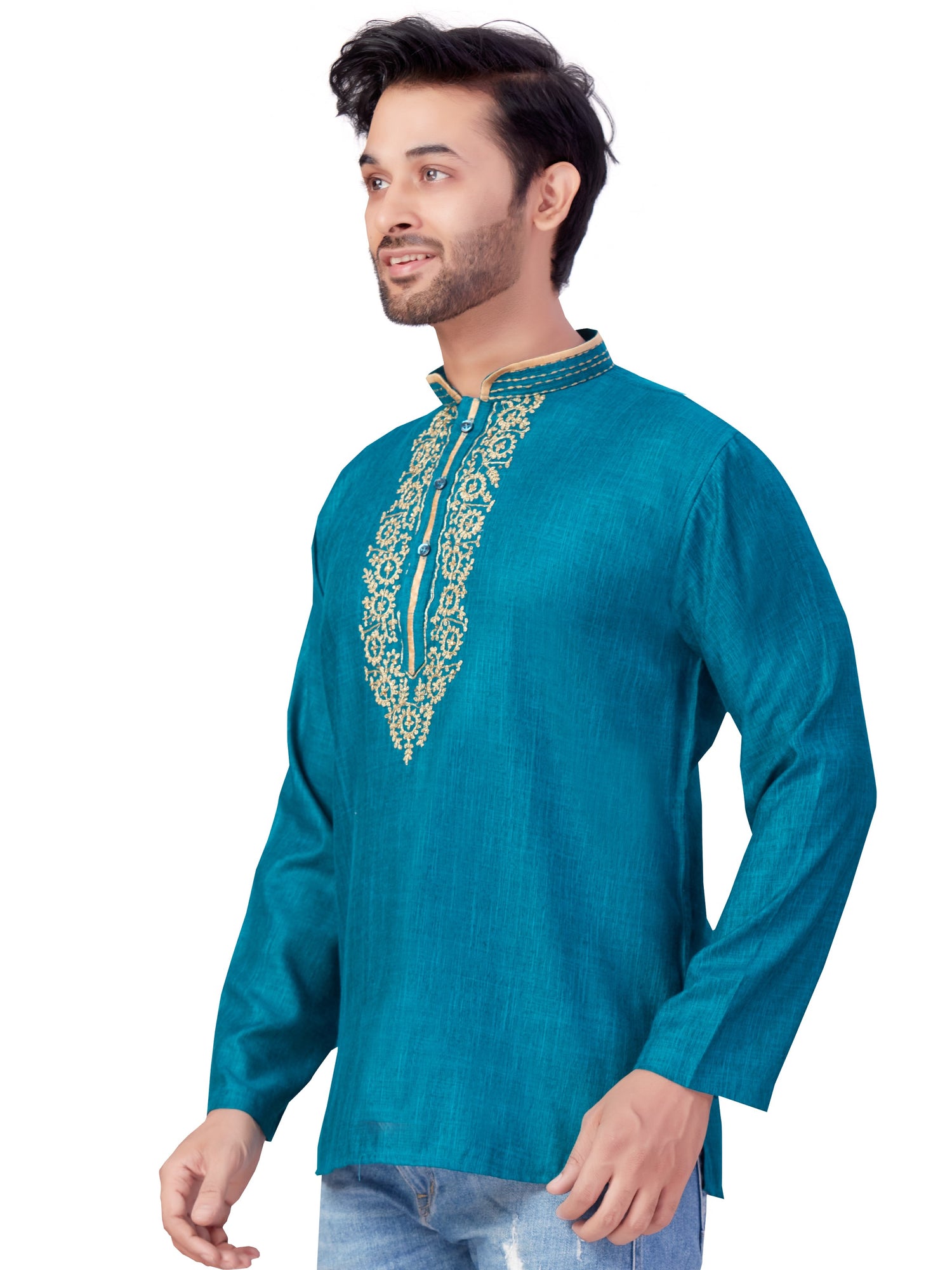 Mens Silk Embroidered Kurti - Roop Darshan