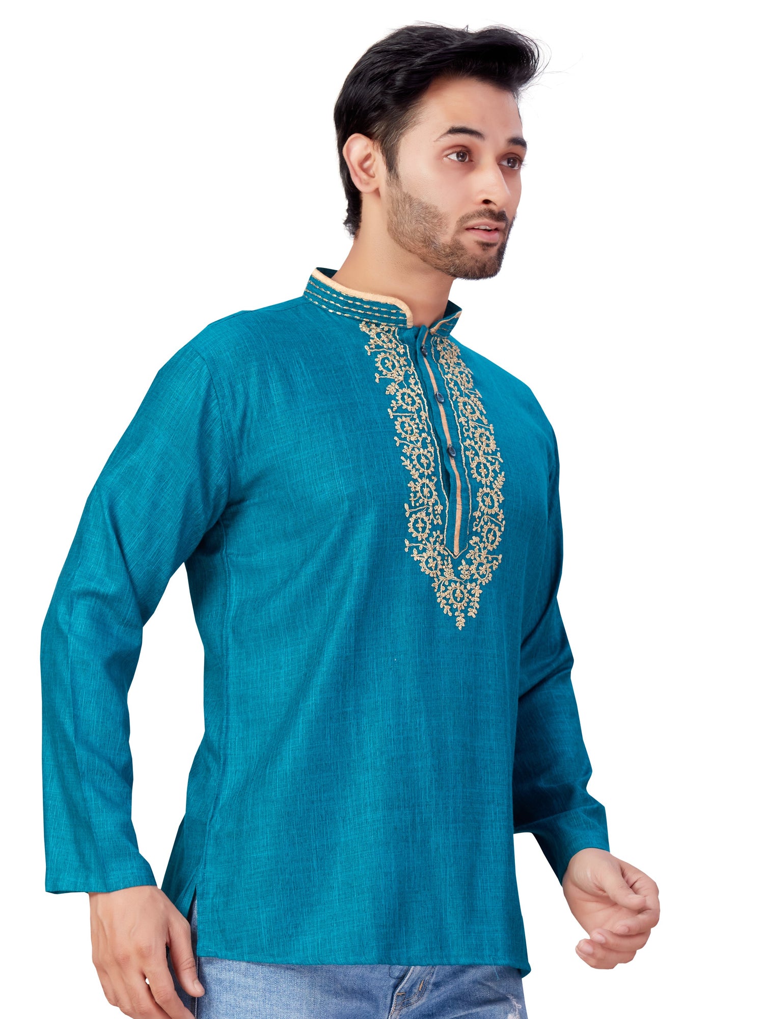 Mens Silk Embroidered Kurti - Roop Darshan