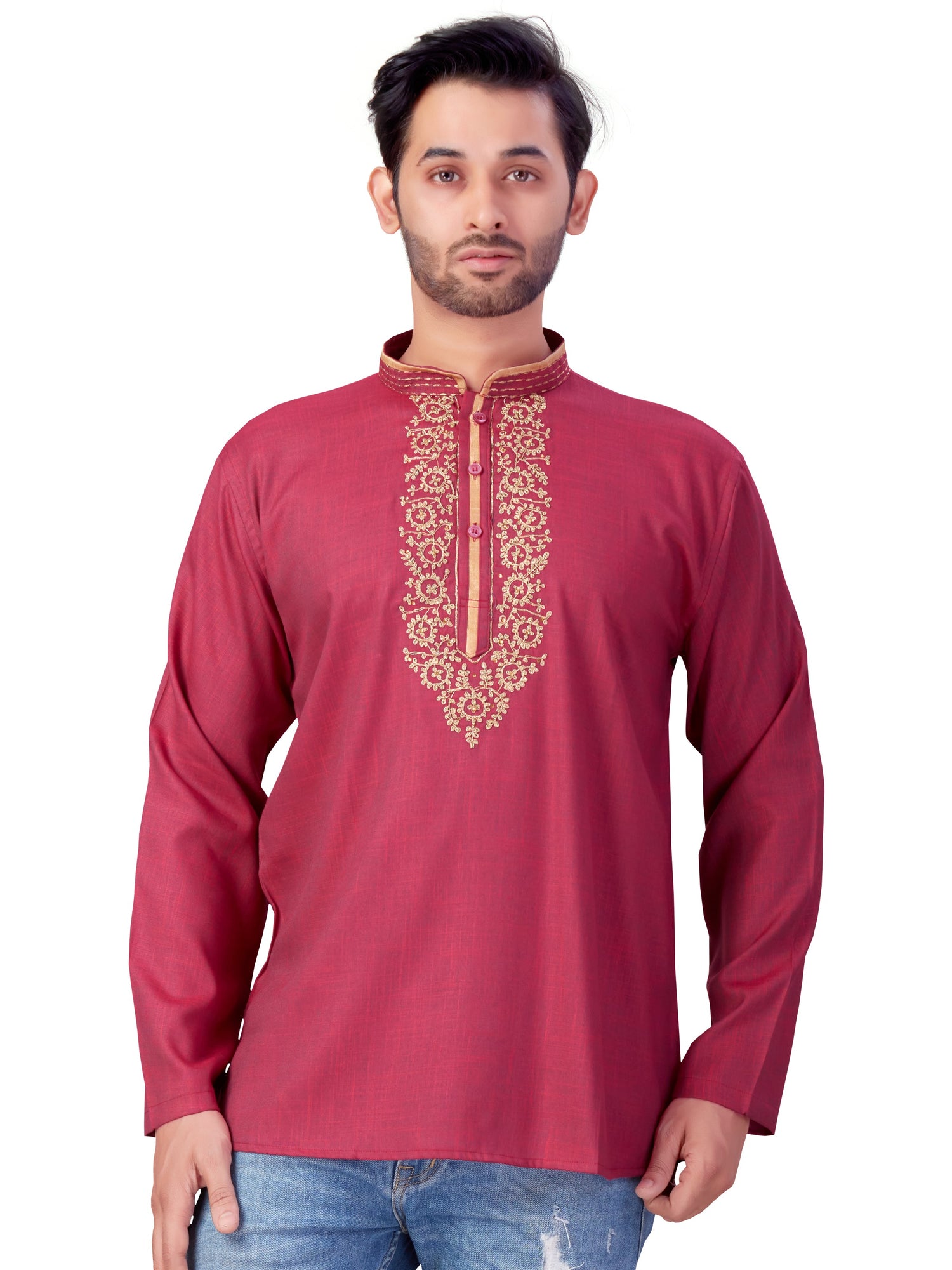 Mens Silk Embroidered Kurti - Roop Darshan