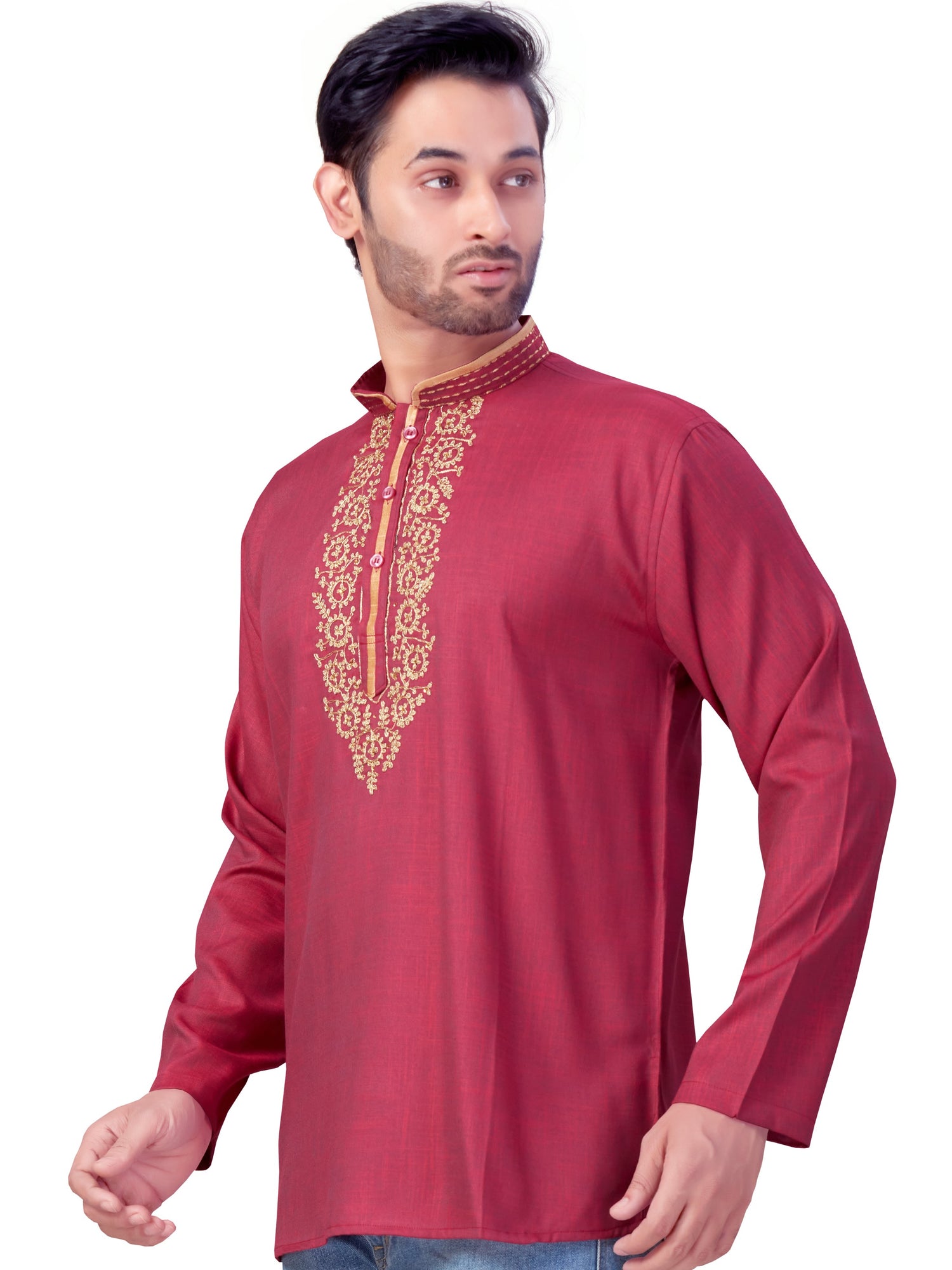 Mens Silk Embroidered Kurti - Roop Darshan