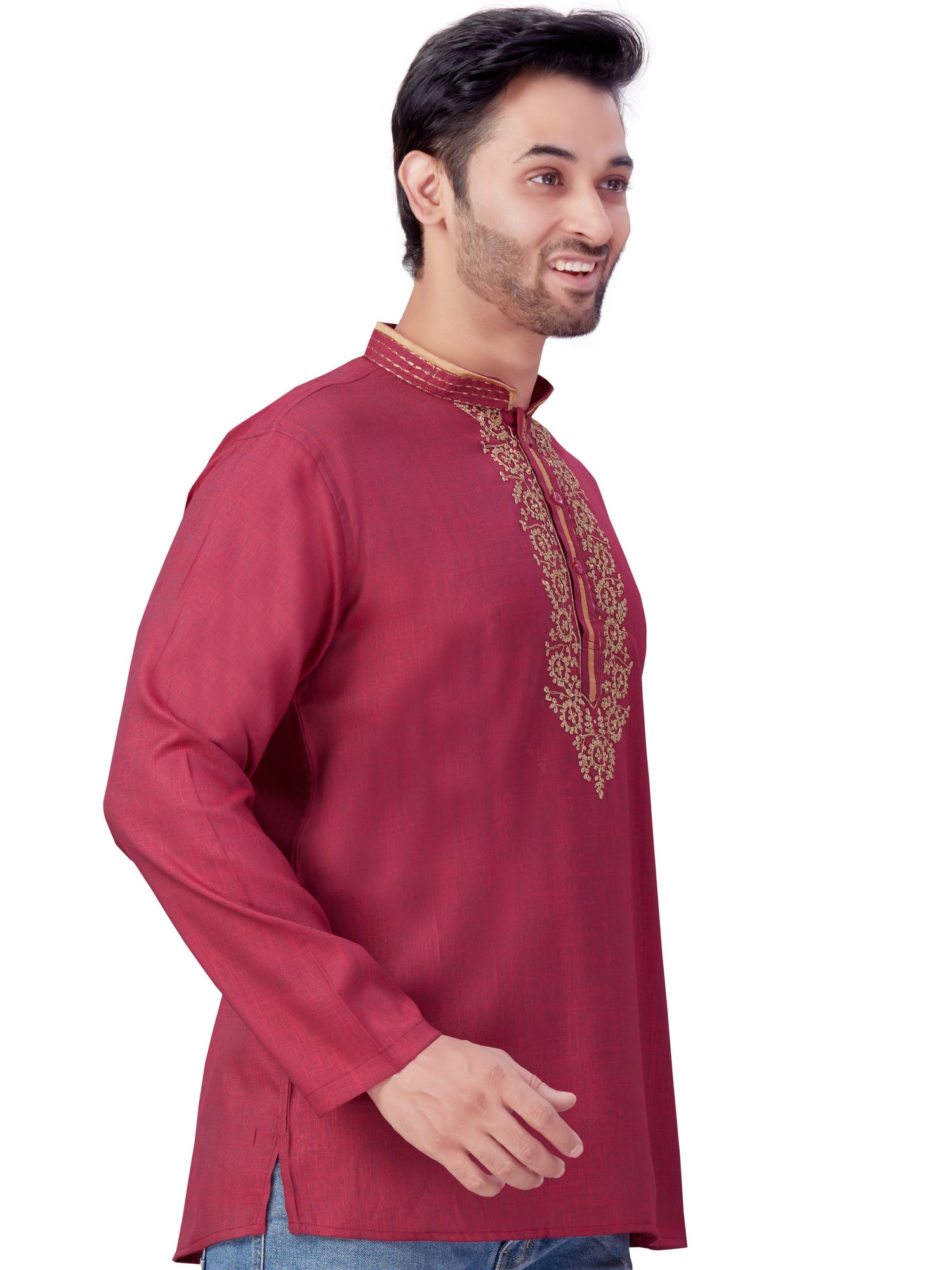Mens Silk Embroidered Kurti - Roop Darshan
