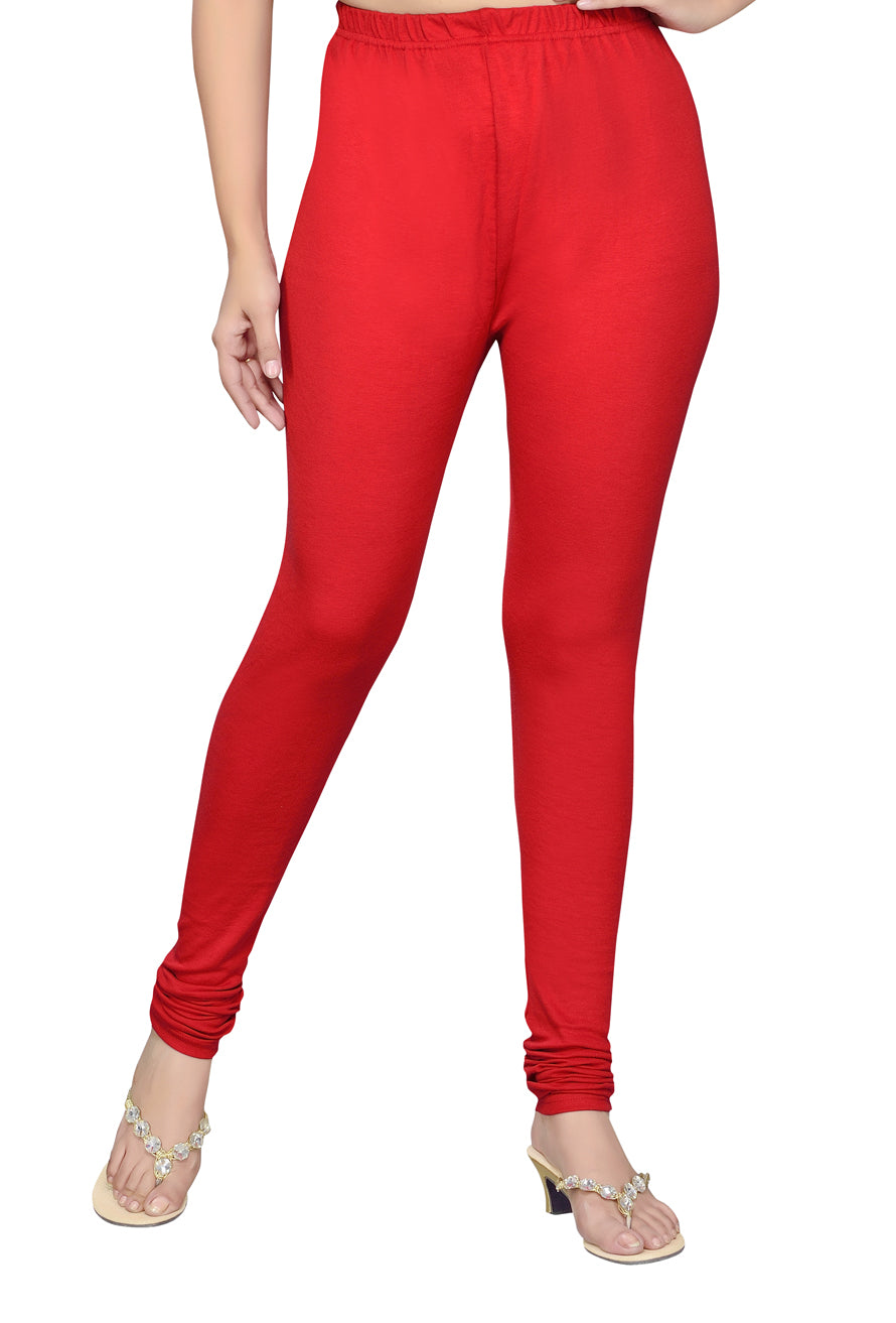 Red Plain Cotton Lycra Leggings - Roop Darshan