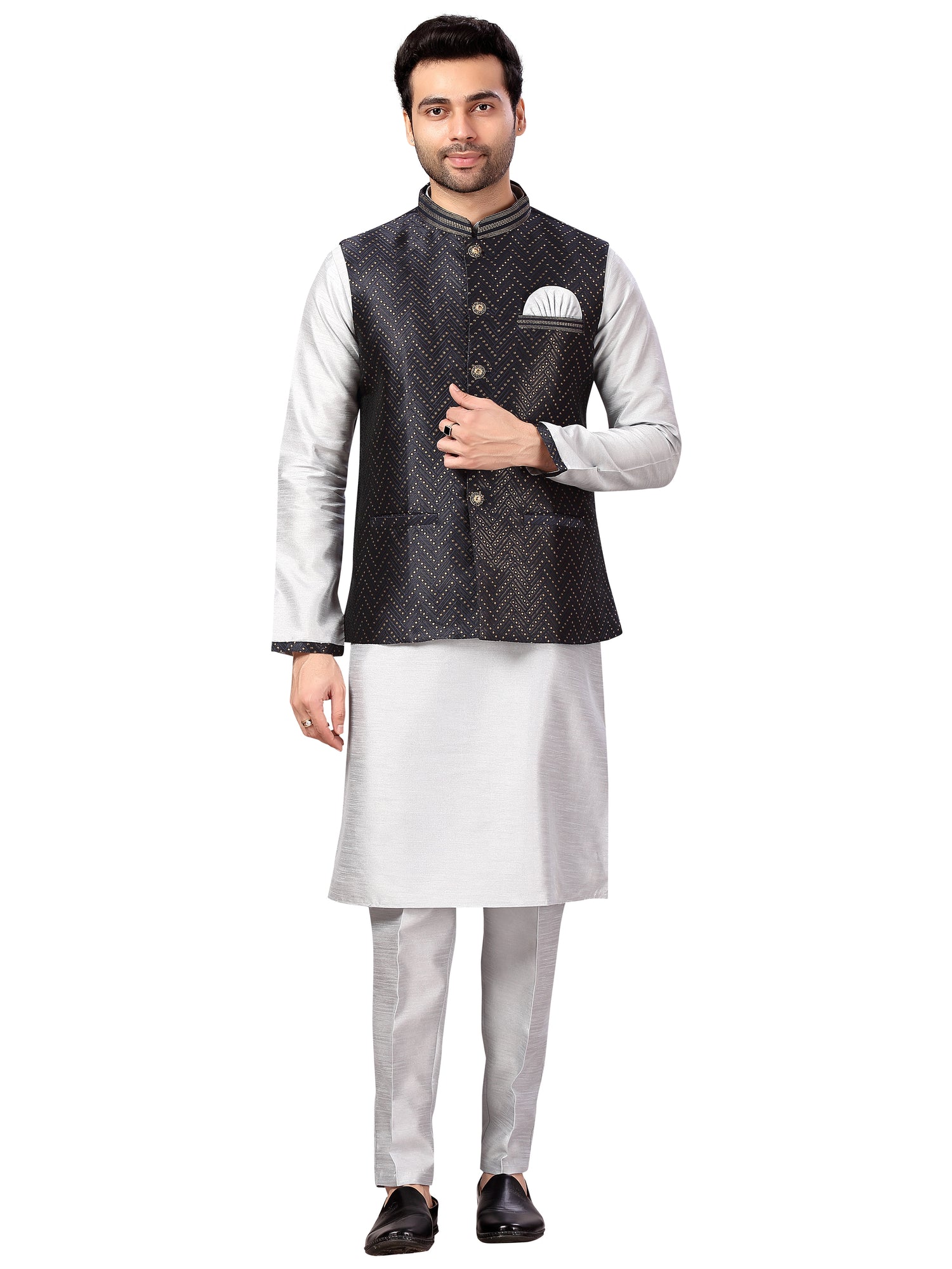 Silk Kurta Payjama With Jacket - Roop Darshan