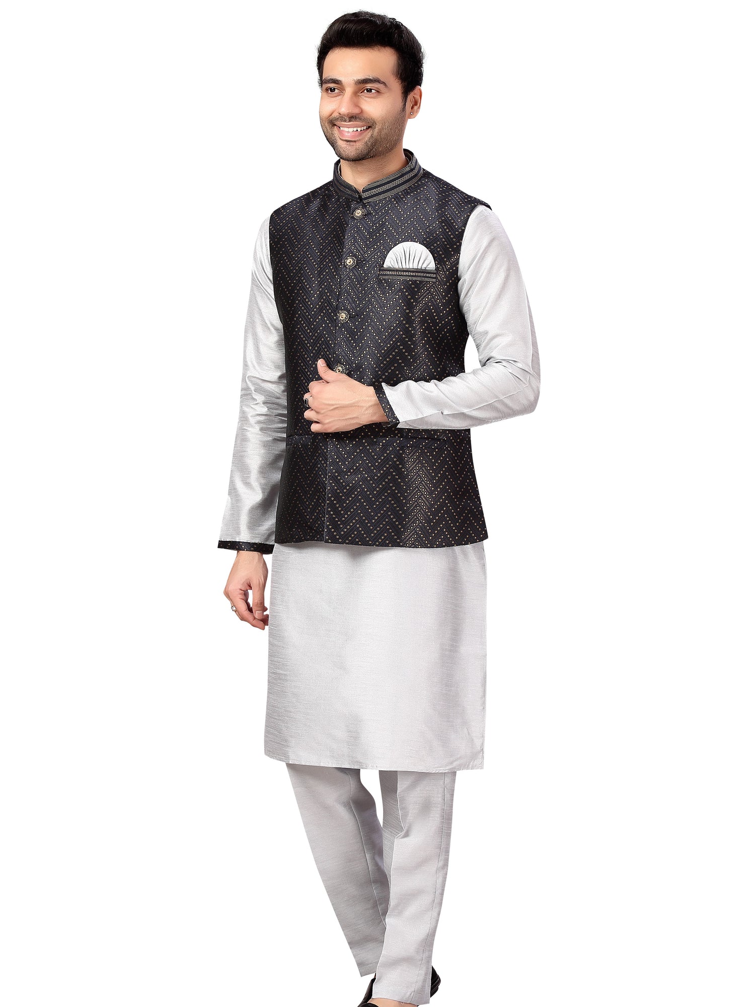 Silk Kurta Payjama With Jacket - Roop Darshan