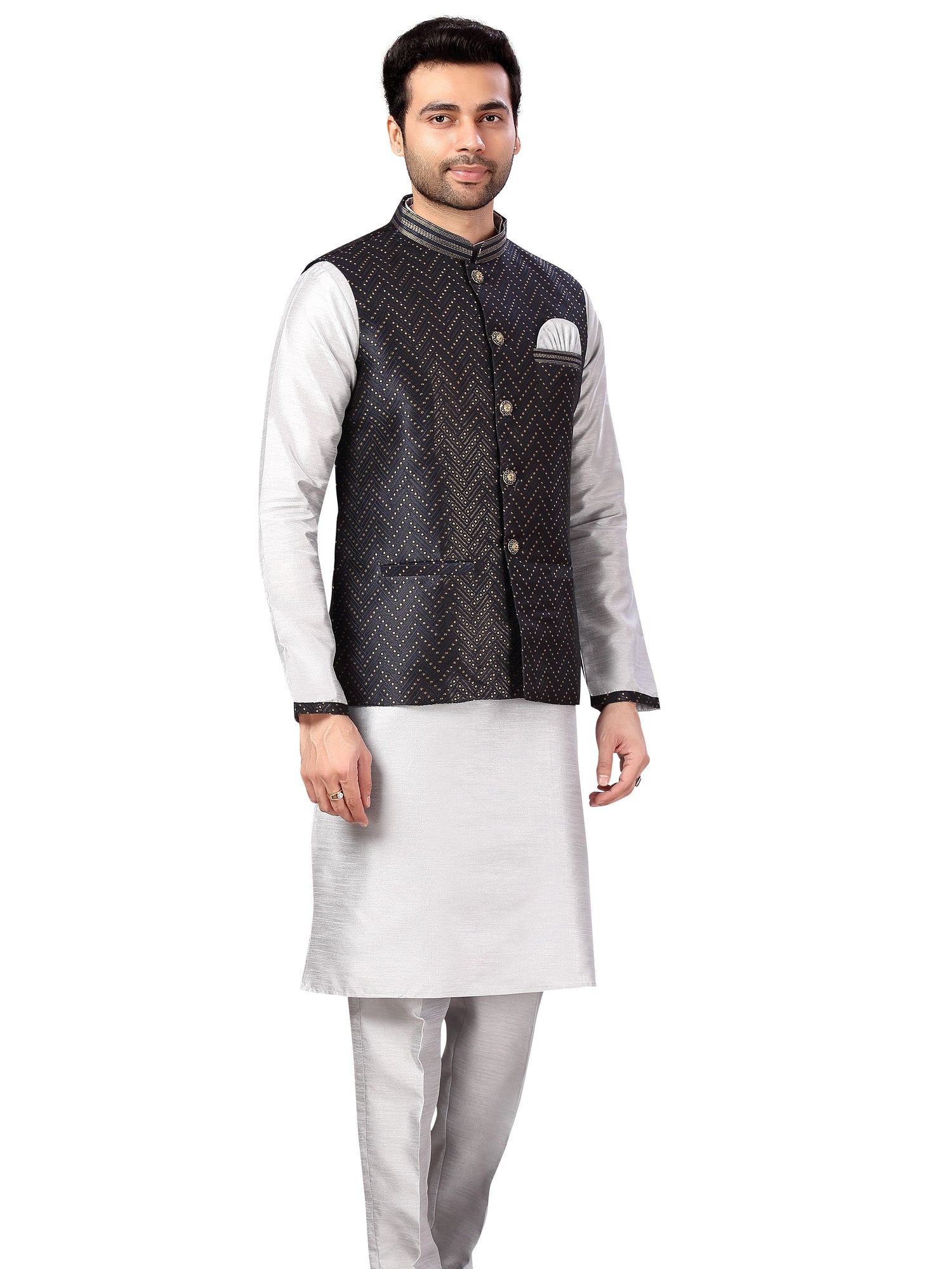 Silk Kurta Payjama With Jacket - Roop Darshan