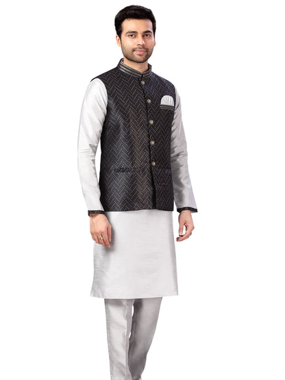 Silk Kurta Payjama With Jacket - Roop Darshan