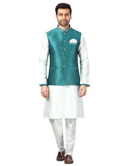 Silk Kurta Payjama With Jacket - Roop Darshan