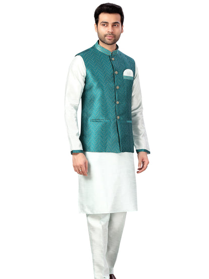 Silk Kurta Payjama With Jacket - Roop Darshan