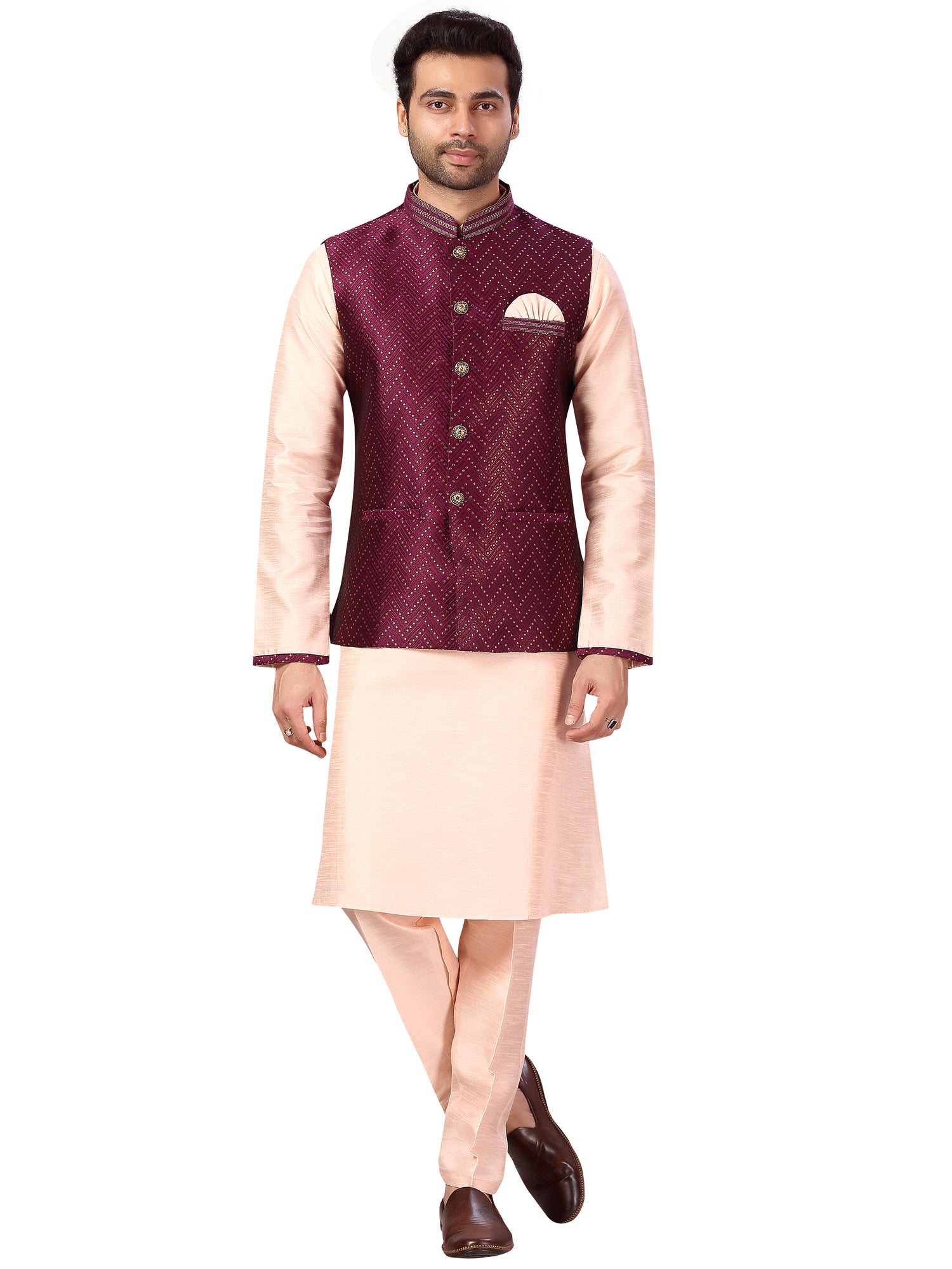 Silk Kurta Payjama With Jacket - Roop Darshan