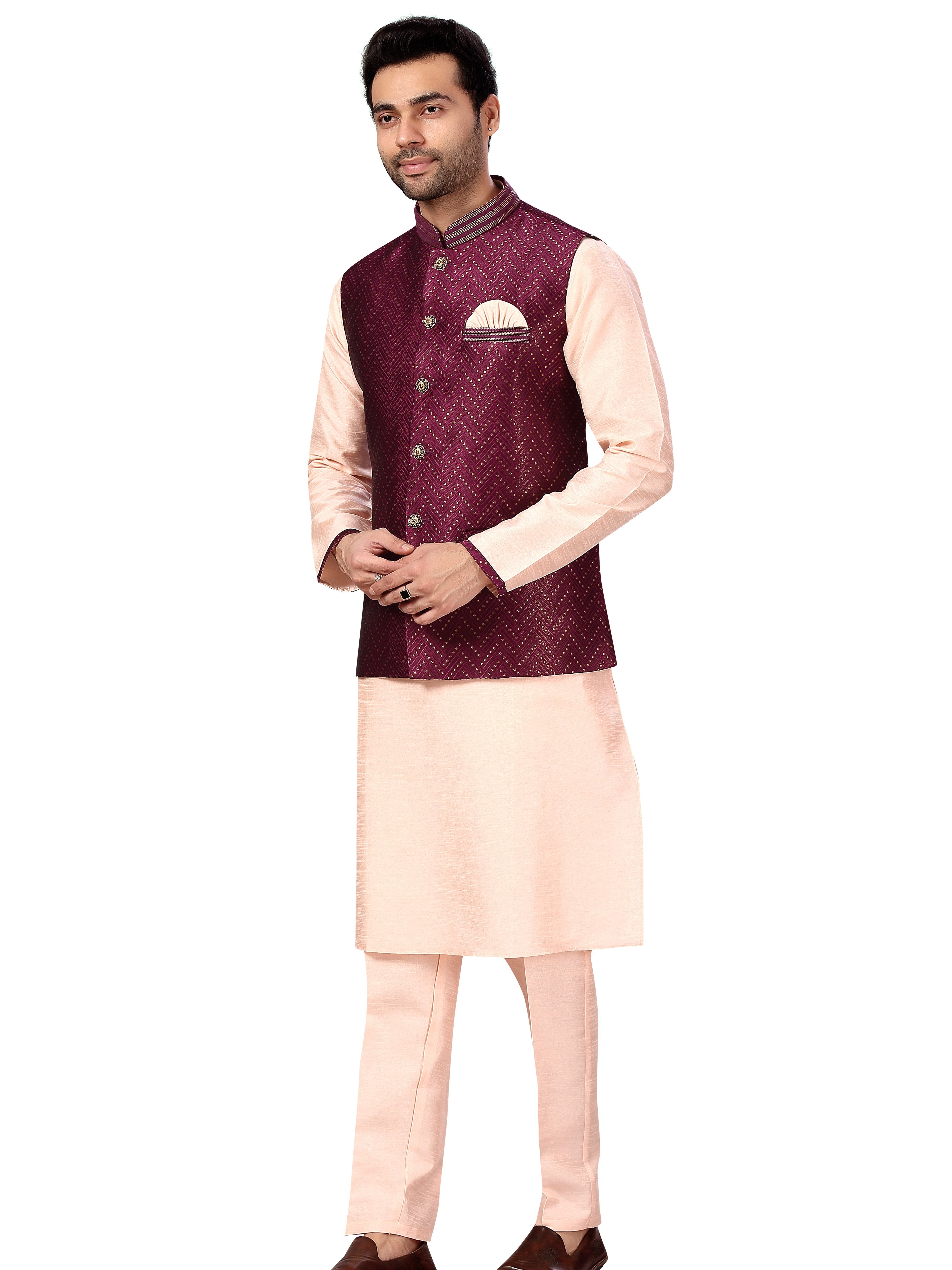 Silk Kurta Payjama With Jacket - Roop Darshan