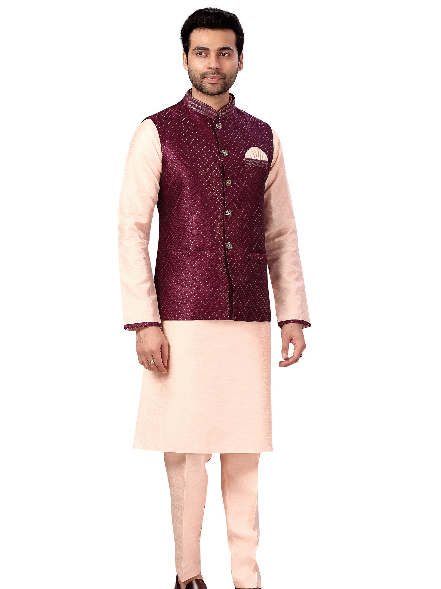 Silk Kurta Payjama With Jacket - Roop Darshan