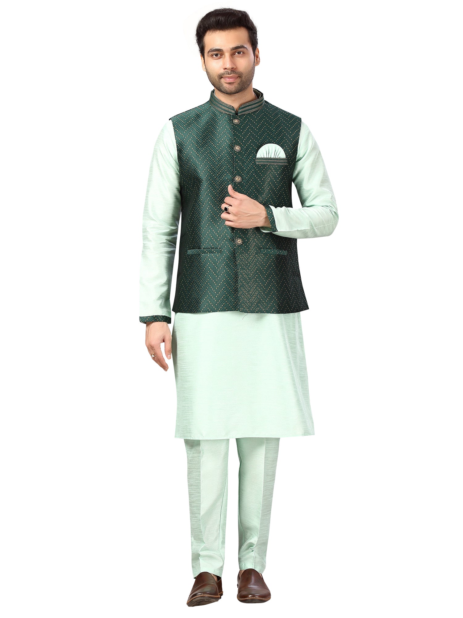 Silk Kurta Payjama With Jacket - Roop Darshan