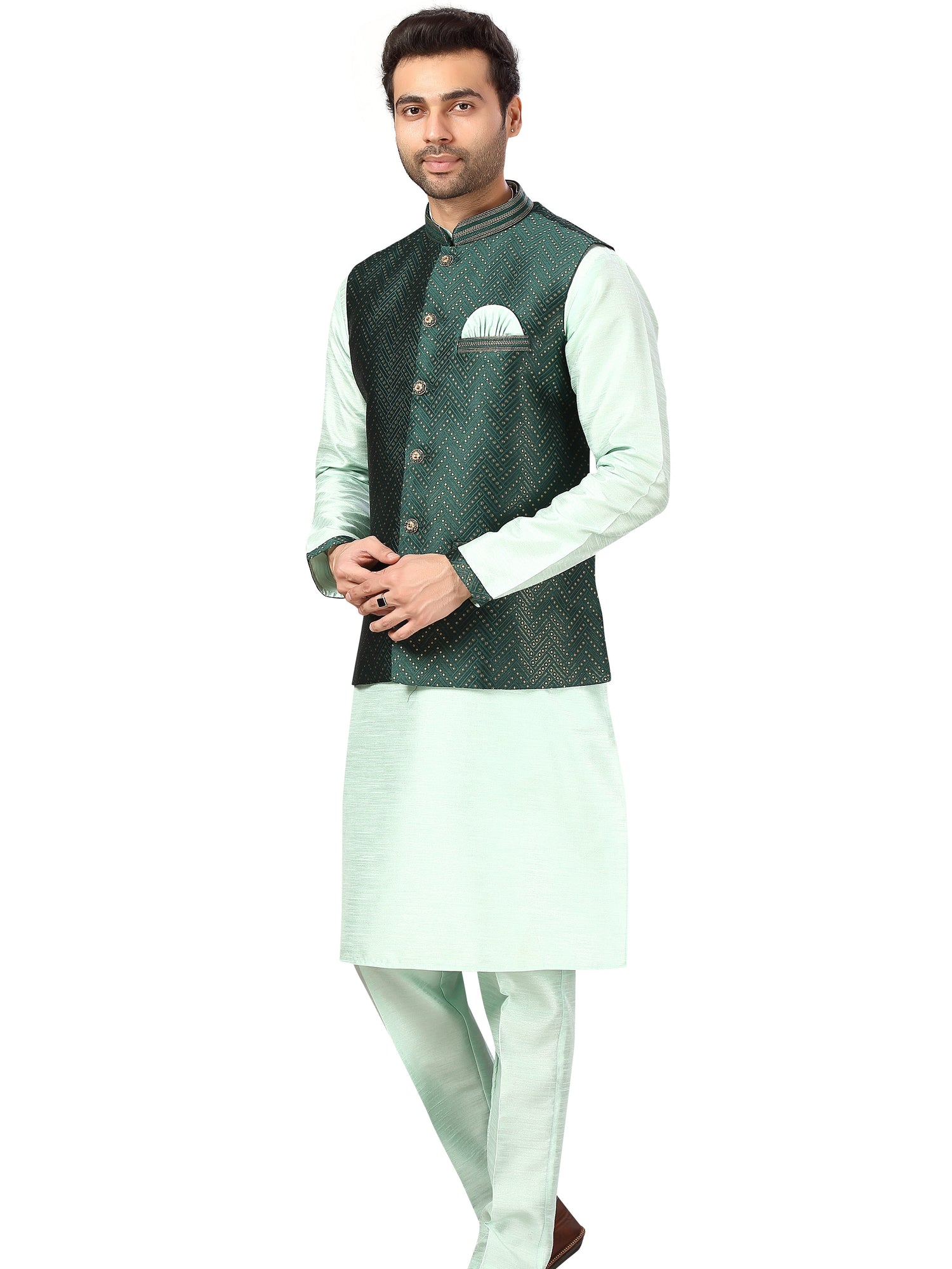 Silk Kurta Payjama With Jacket - Roop Darshan