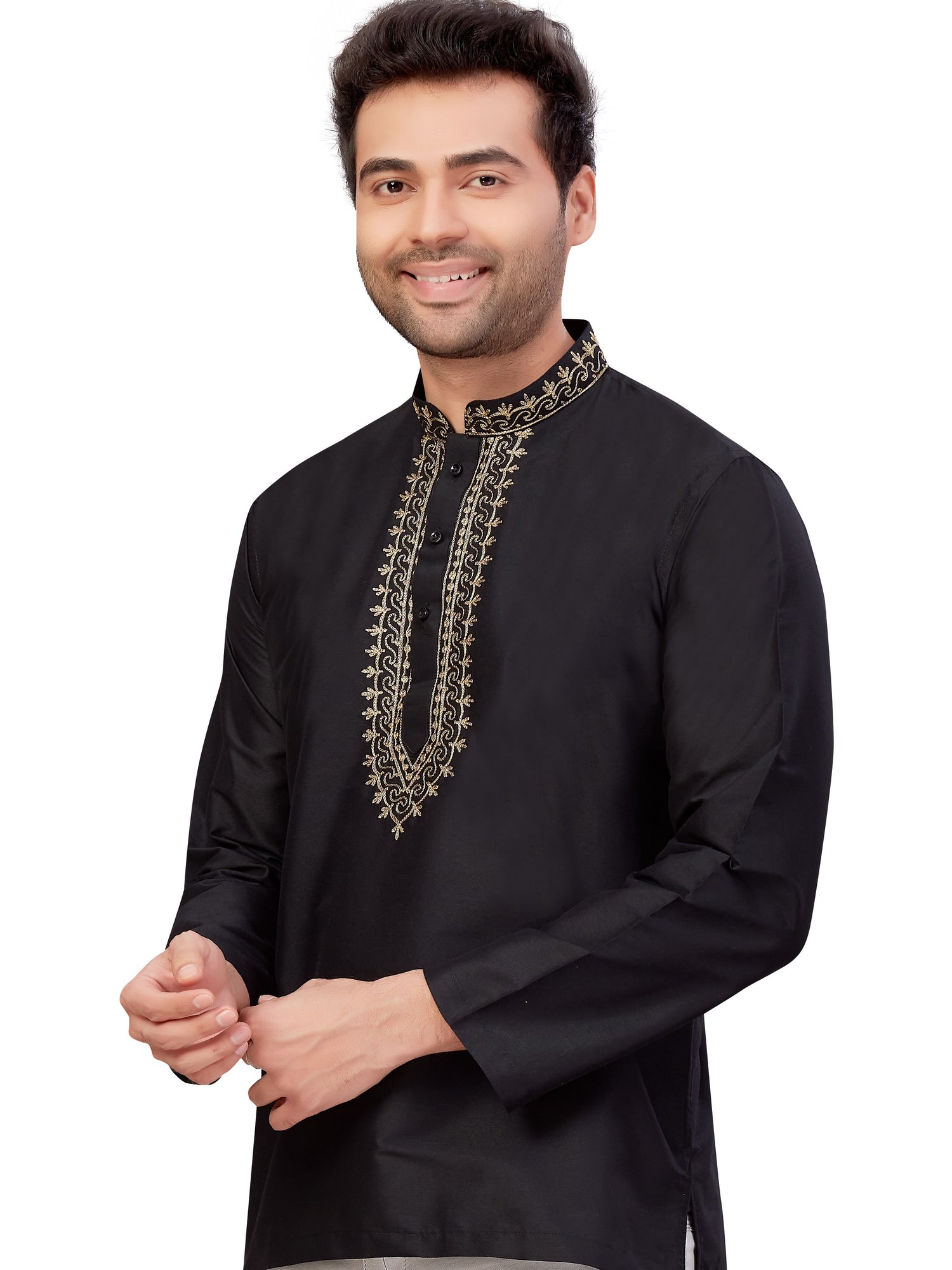 Mens Silk Embroidered Kurti - Roop Darshan
