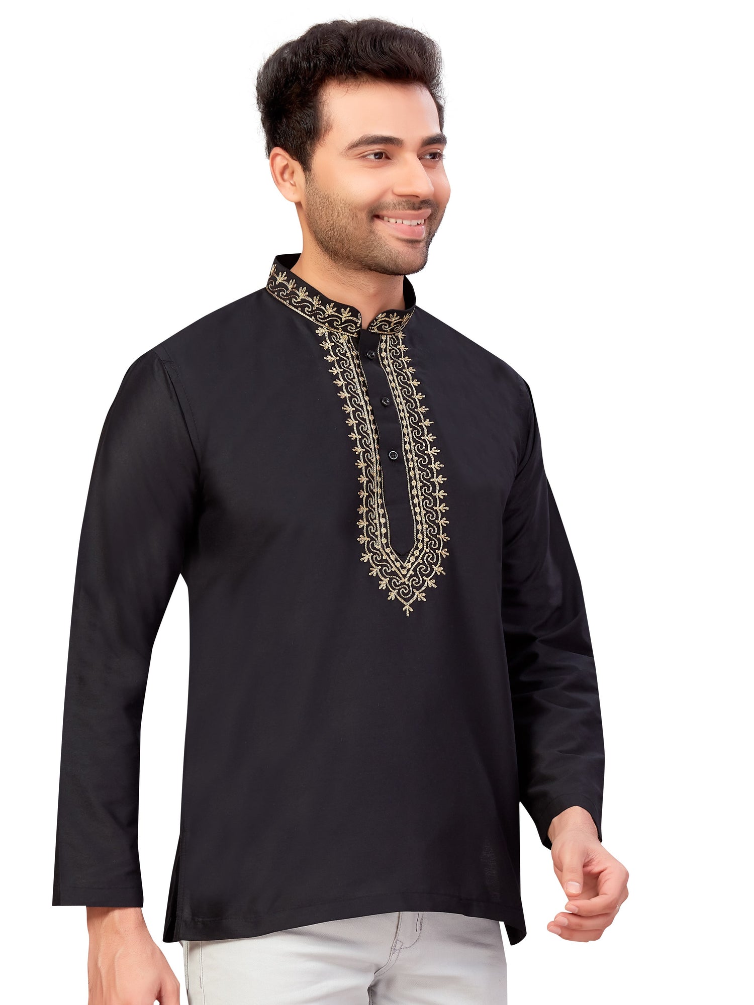 Mens Silk Embroidered Kurti - Roop Darshan