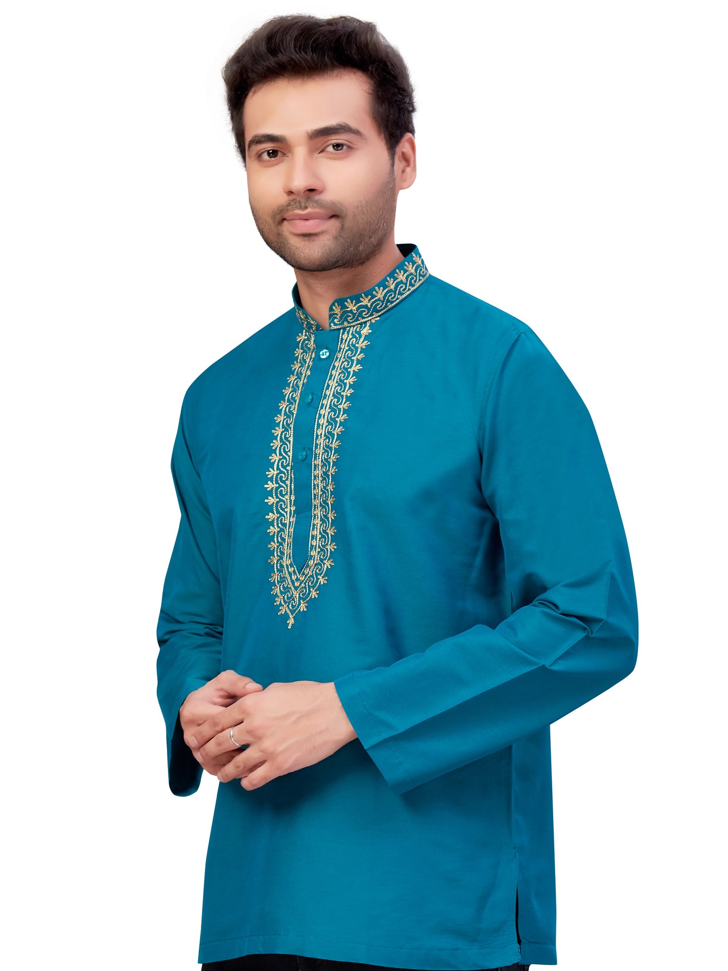 Mens Silk Embroidered Kurti - Roop Darshan