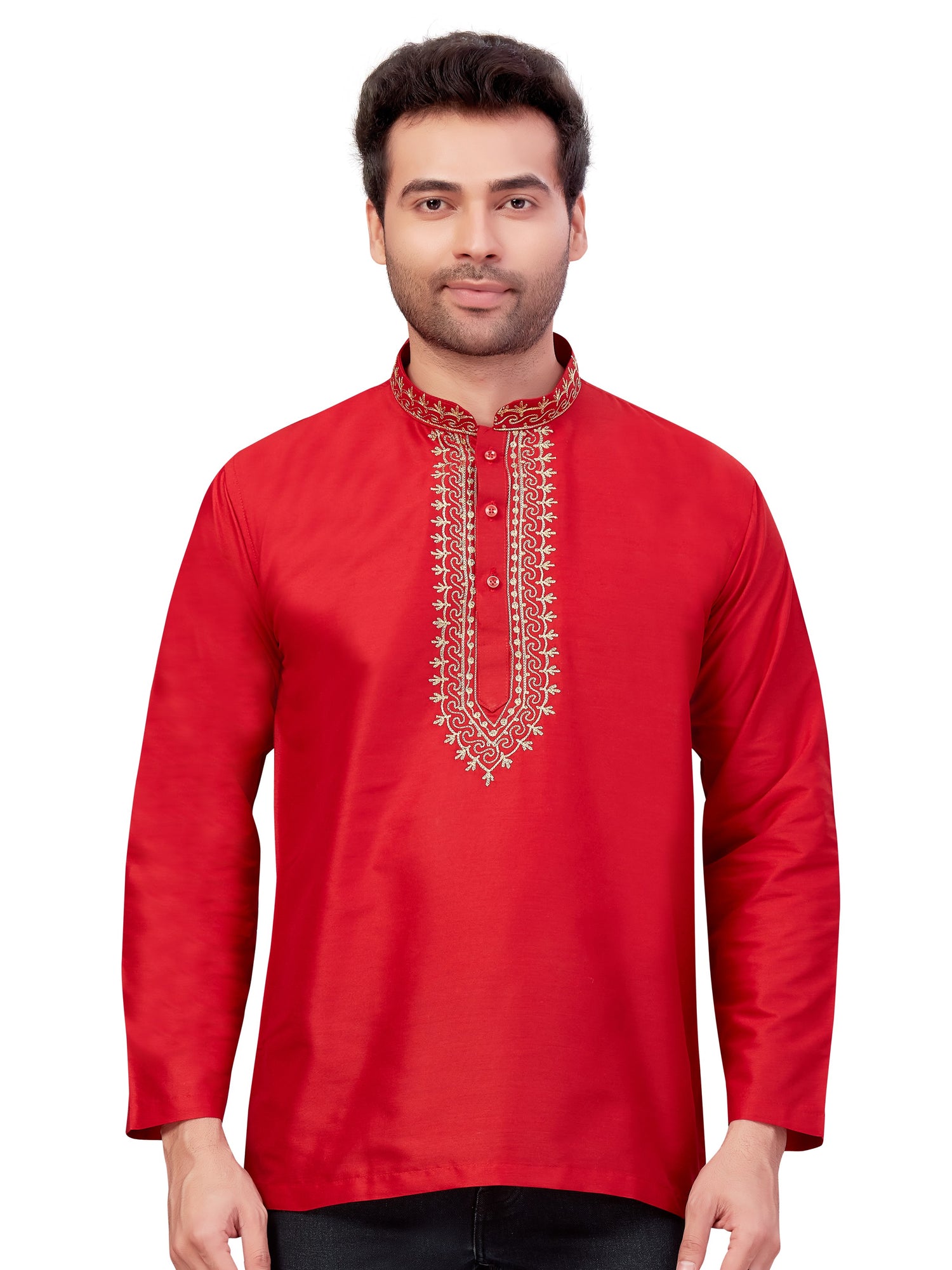 Mens Silk Embroidered Kurti - Roop Darshan