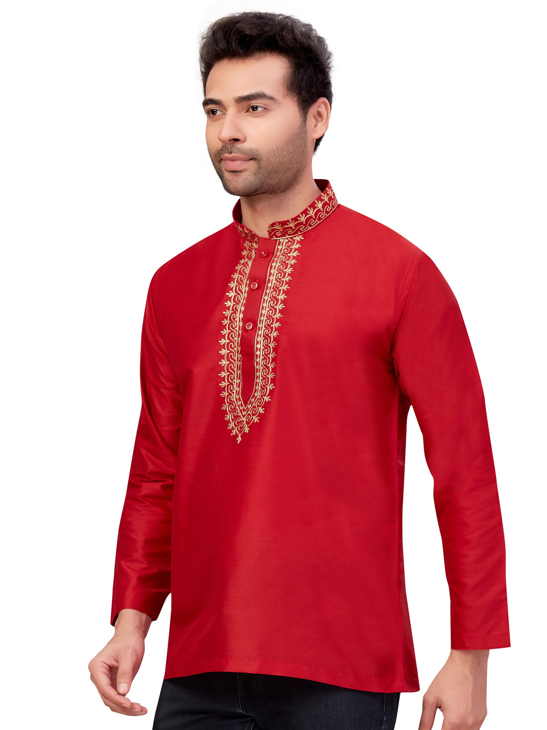 Mens Silk Embroidered Kurti - Roop Darshan