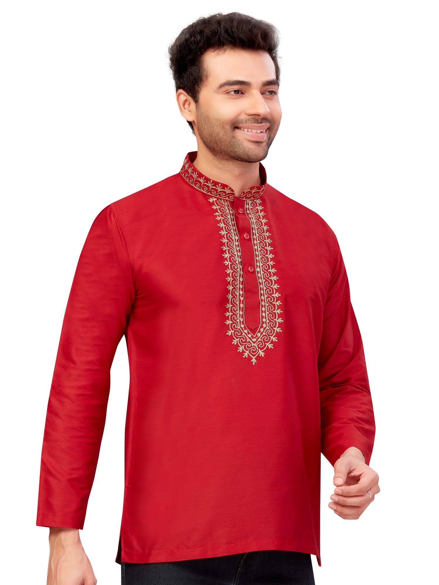 Mens Silk Embroidered Kurti - Roop Darshan