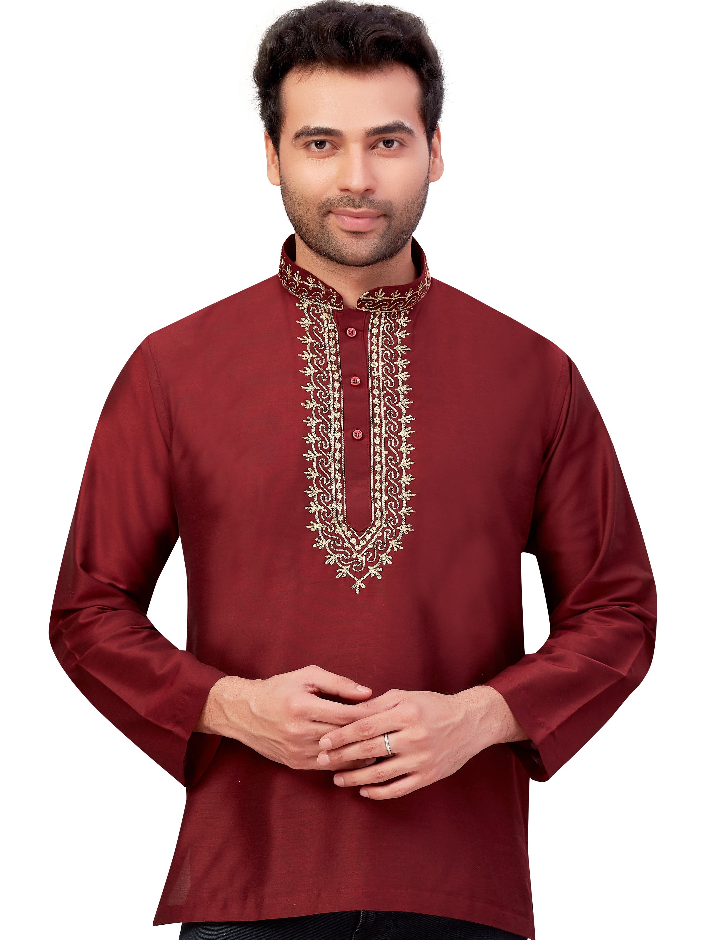 Mens Silk Embroidered Kurti - Roop Darshan