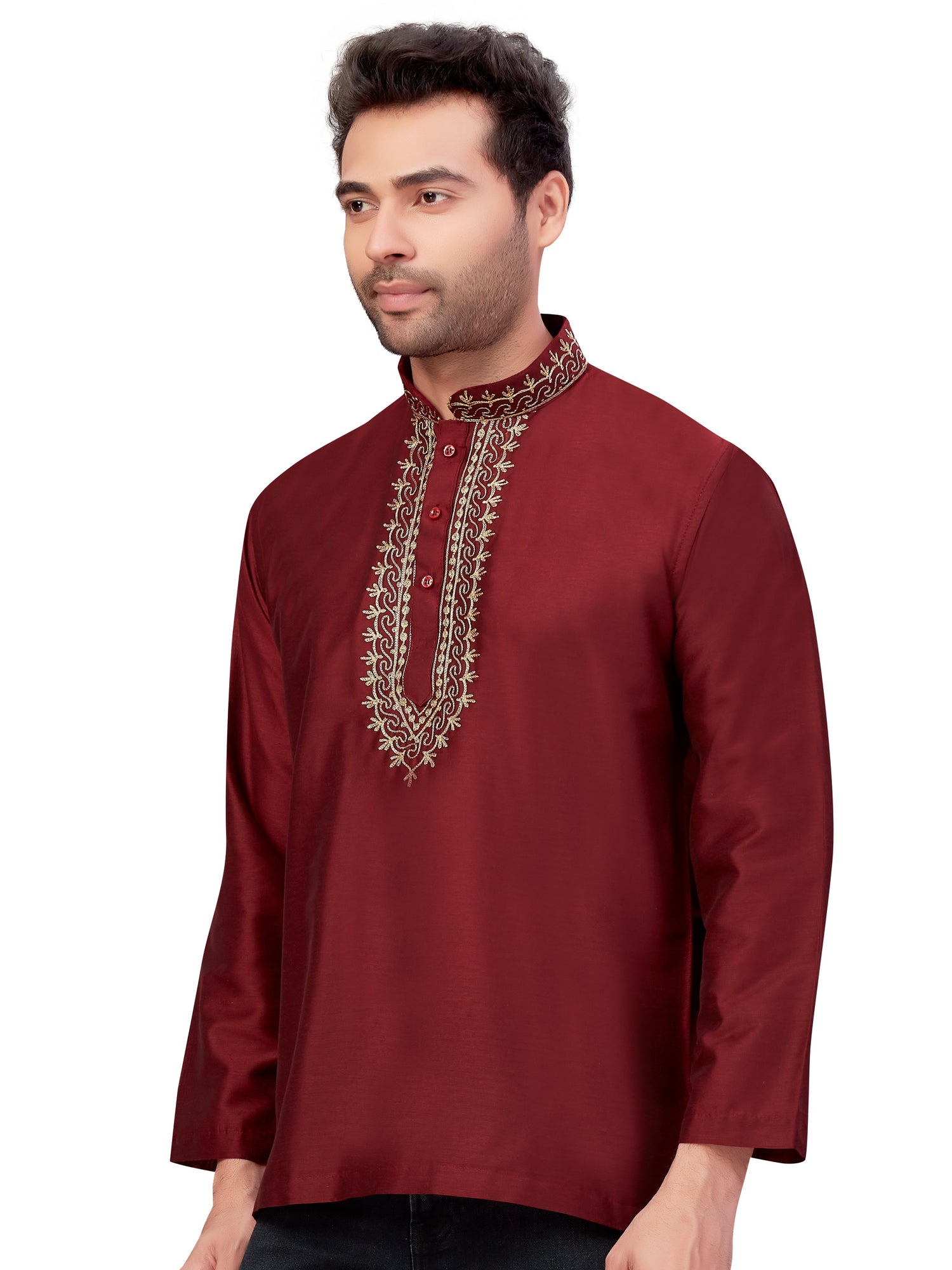 Mens Silk Embroidered Kurti - Roop Darshan