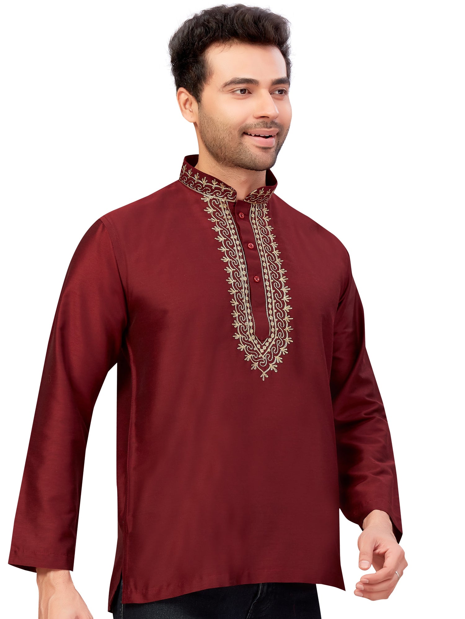 Mens Silk Embroidered Kurti - Roop Darshan