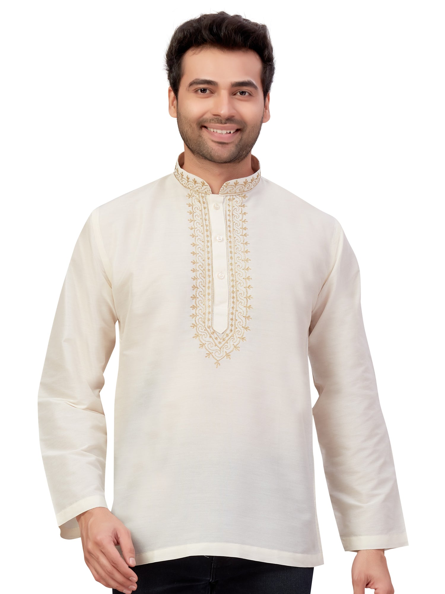 Mens Silk Embroidered Kurti - Roop Darshan