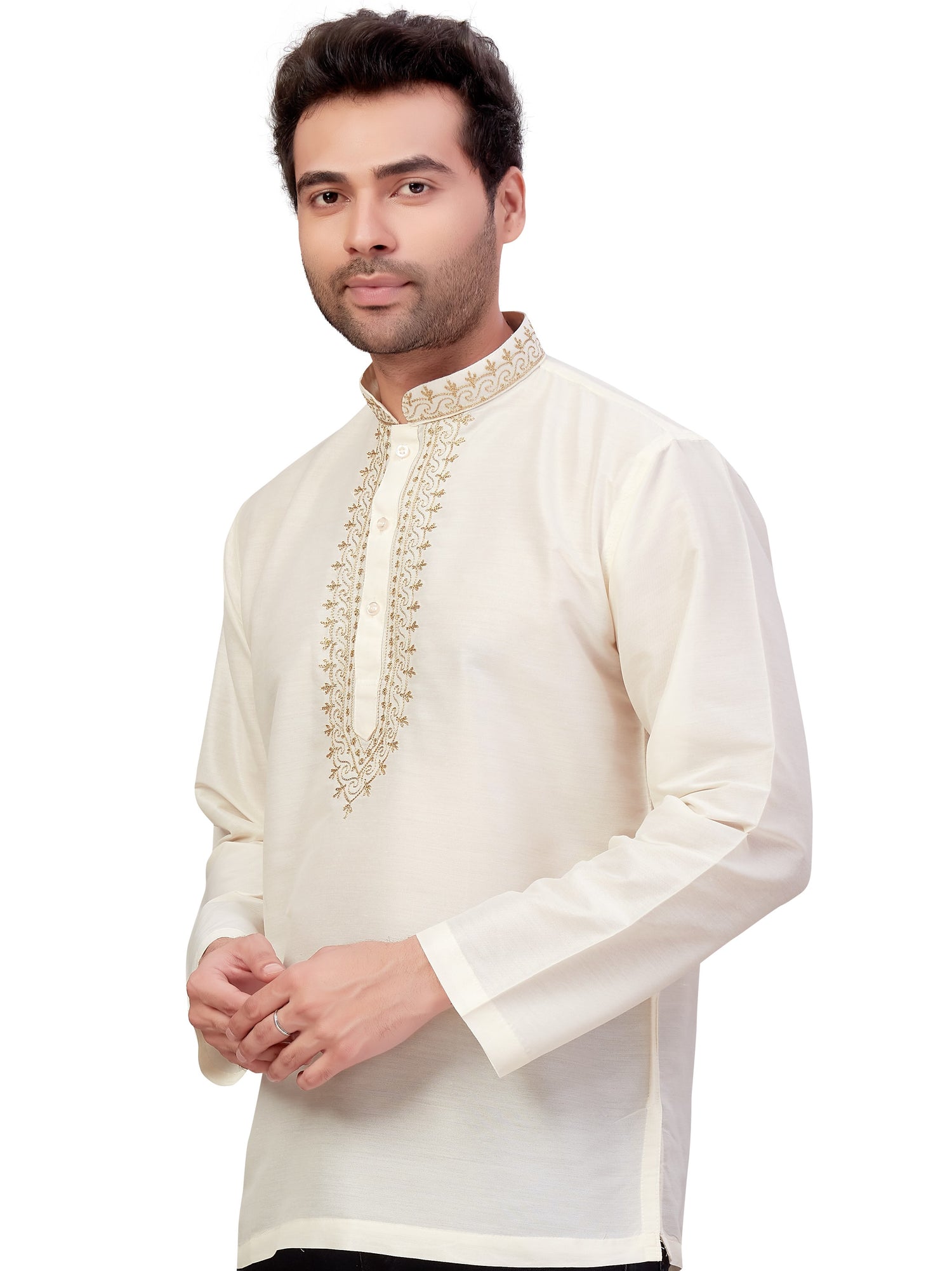 Mens Silk Embroidered Kurti - Roop Darshan