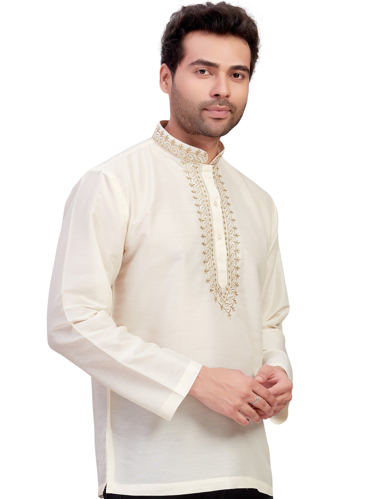 Mens Silk Embroidered Kurti - Roop Darshan