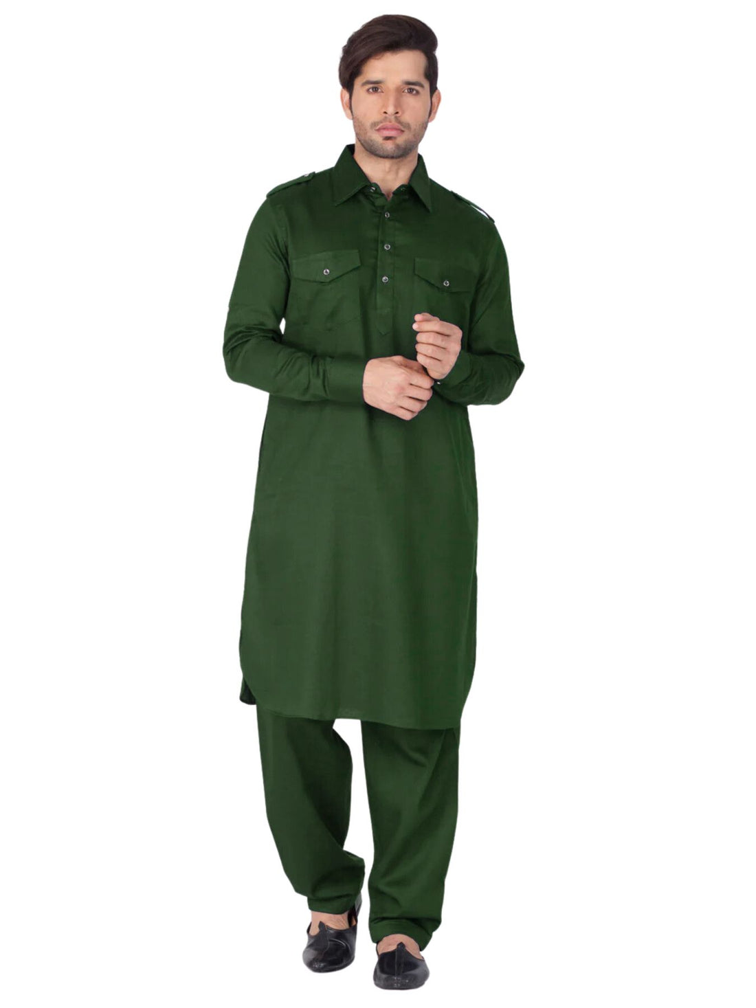 Mens Bottle Green Pathani Suit - Roop Darshan