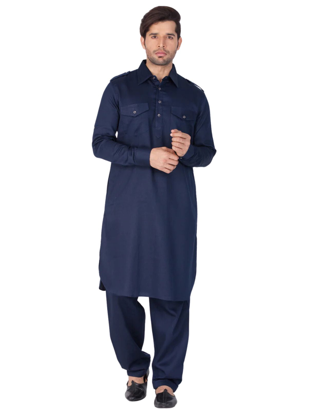 Mens Navy Blue Pathani Suit - Roop Darshan