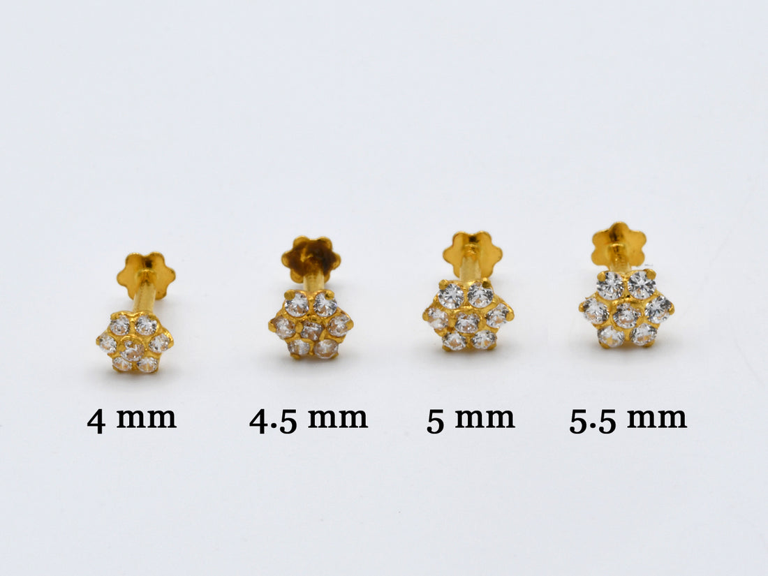 22ct Gold CZ Nose Pin - 4.5 mm - Roop Darshan