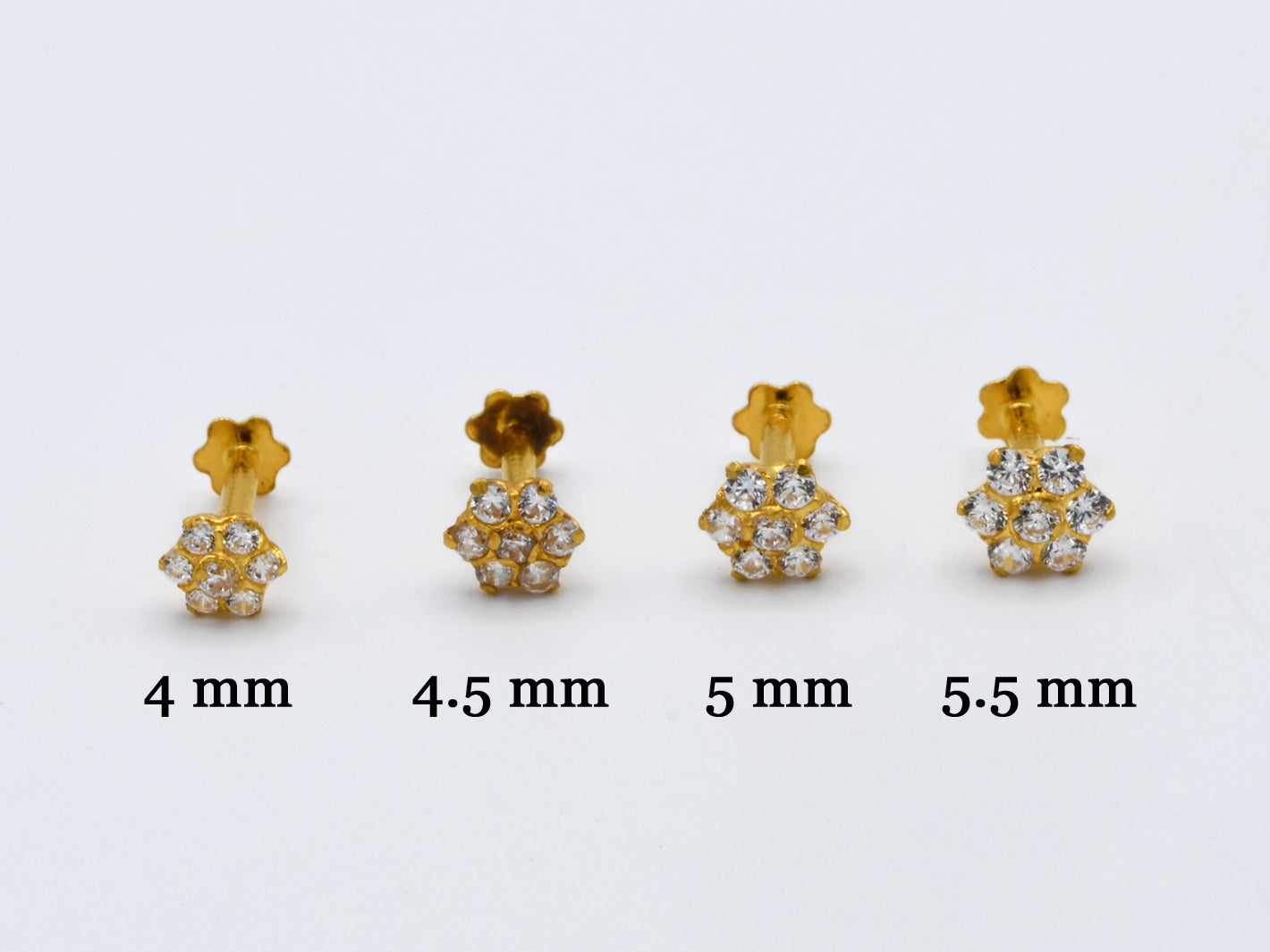 22ct Gold CZ Nose Pin - 4.5 mm - Roop Darshan