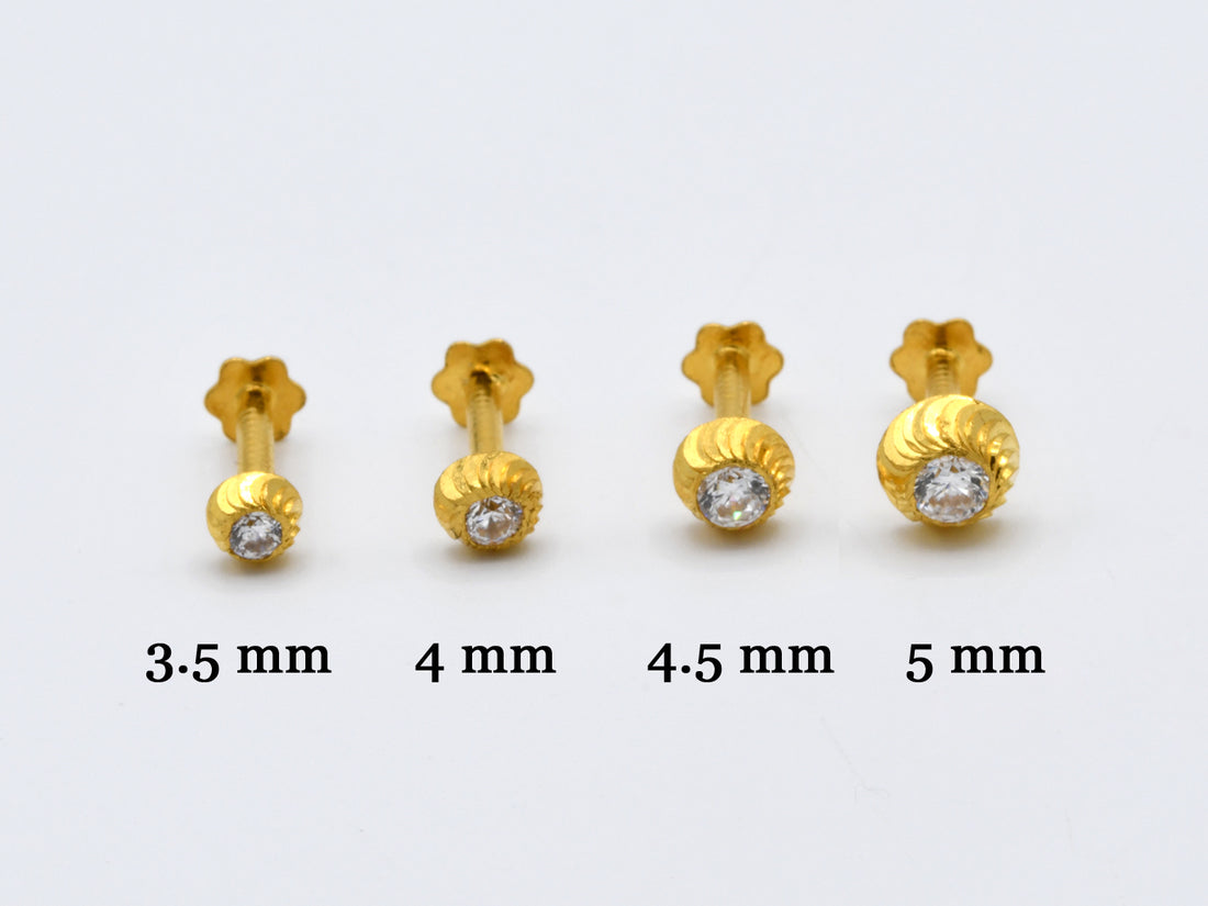 22ct Gold CZ Nose Pin - 5 mm - Roop Darshan