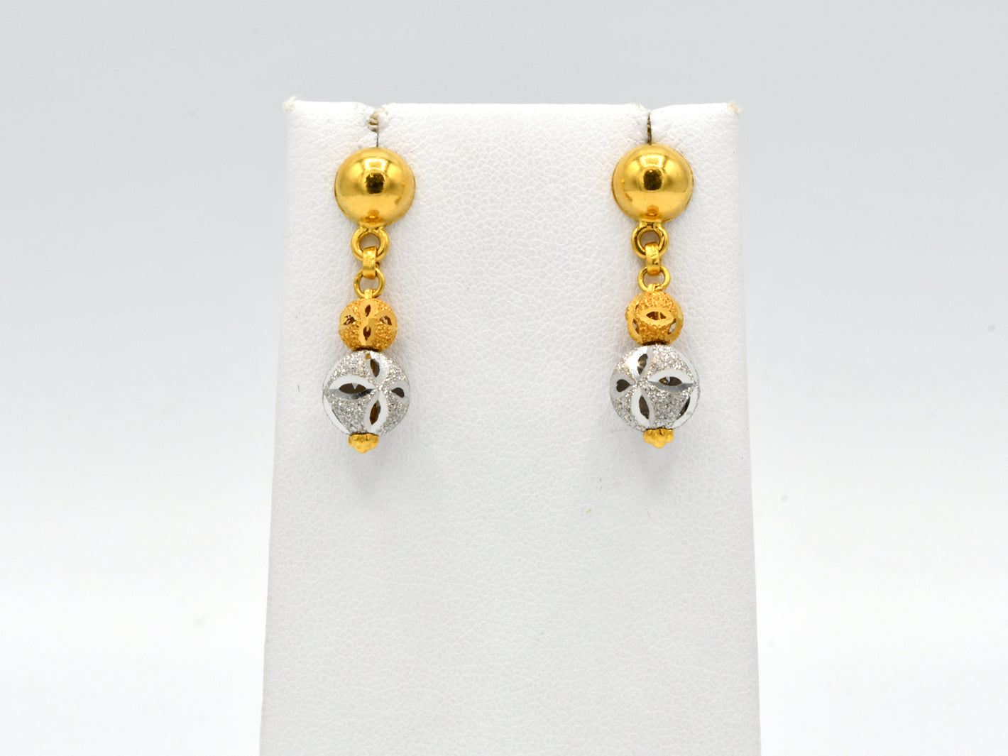 22ct Gold Two Tone Earrings With Hanging - Roop Darshan