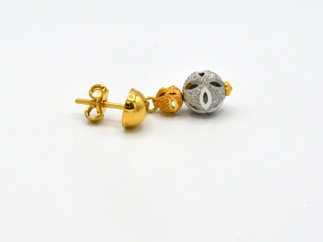 22ct Gold Two Tone Earrings With Hanging - Roop Darshan